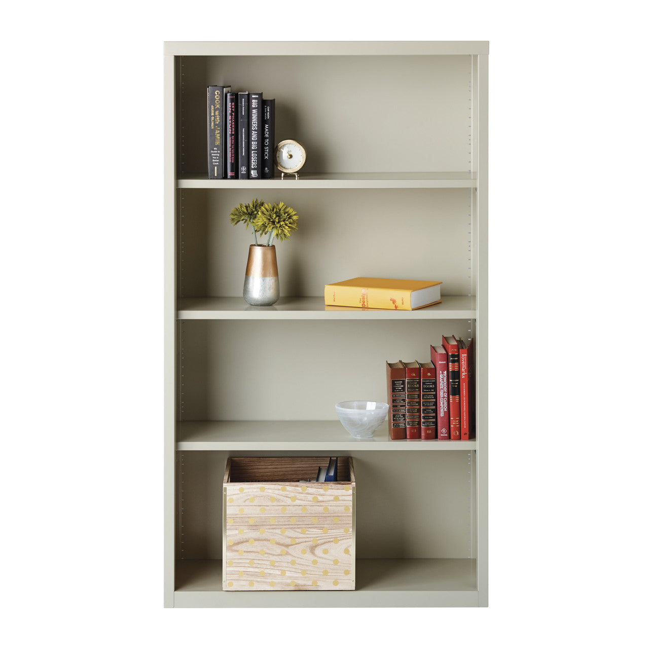OfficeSource Steel Bookcase HIRSCH 4 Shelf Metal Bookcase, 60" High - Light Gray