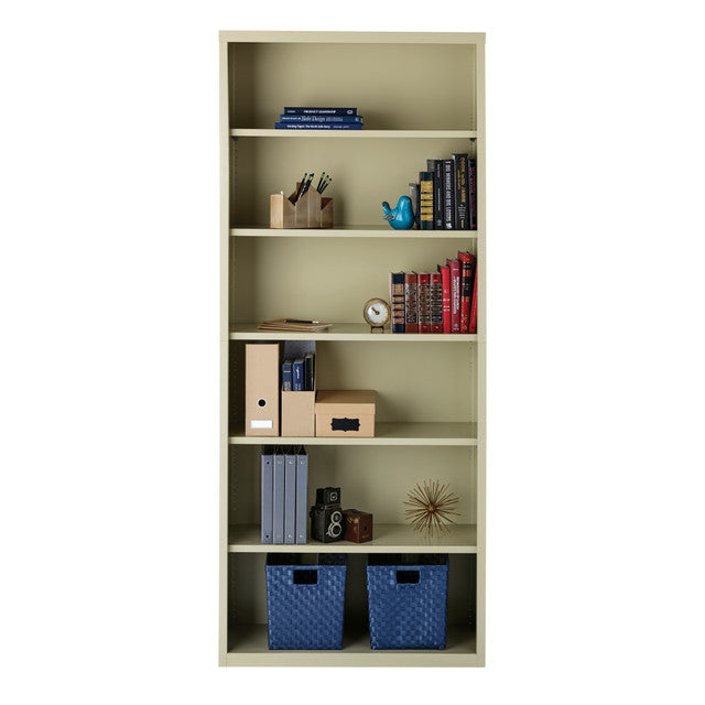 OfficeSource Steel Bookcase HIRSCH 6 Shelf Metal Bookcase, 82" High - Putty