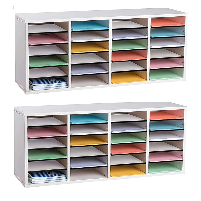 Wood Adjustable 24 Compartment Literature Organizer, White 2 Pack