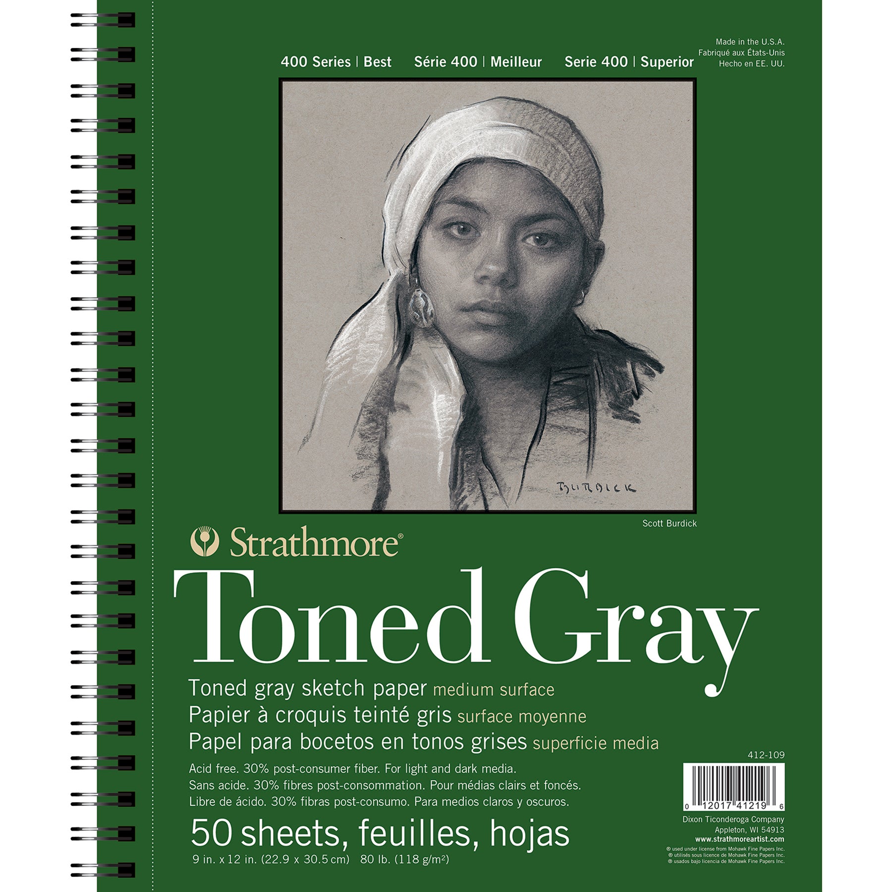 400 Series Sketch Pad, Recycled, Toned Gray, Side Wire Binding, 50 Sheet, 9x12 inch, 1 Count