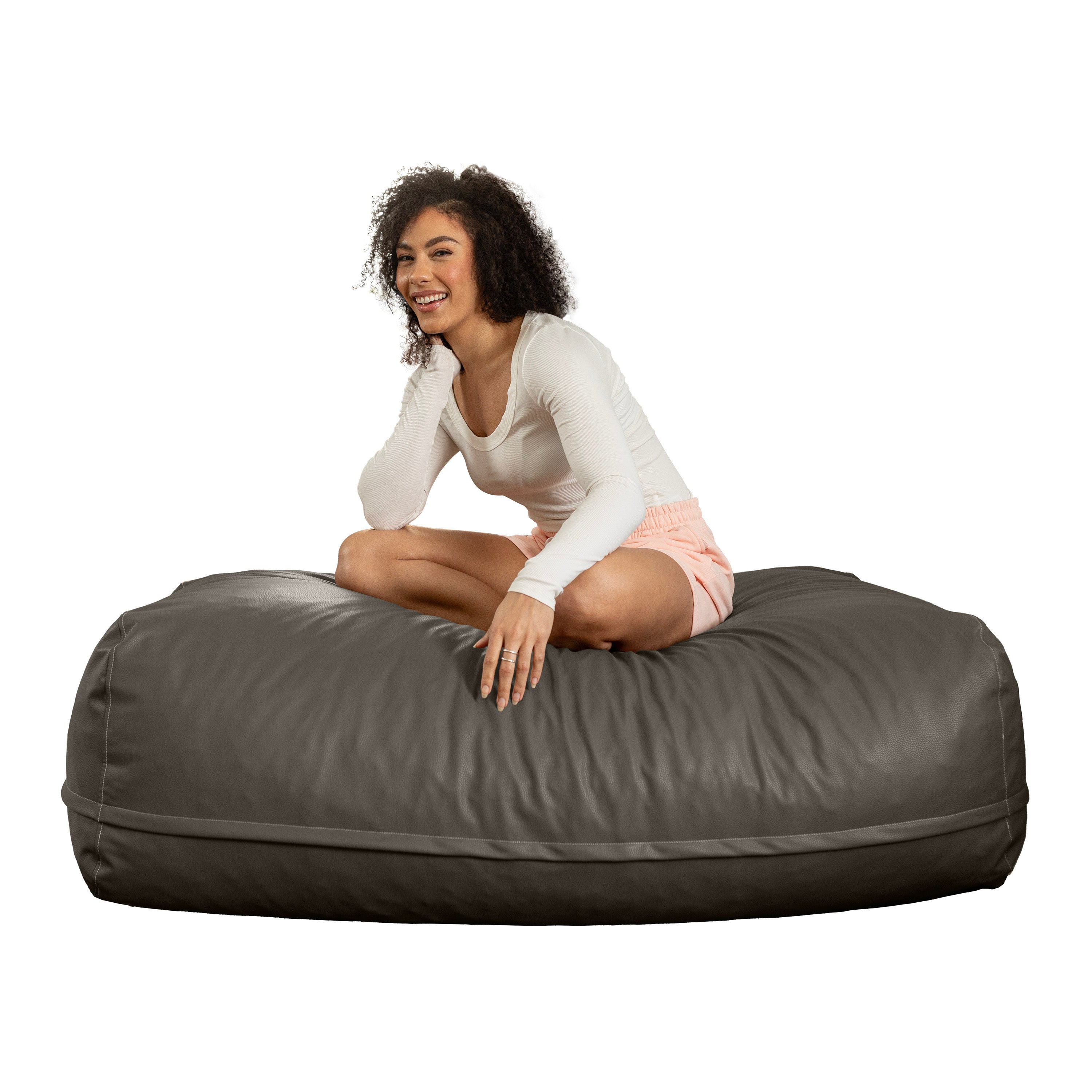 Atrium Collection Lino Ottoman - Oversized Large Couch Ottoman & Foam-Filled Lounger - Faux Leather - Gun Metal