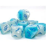 Pearl Turquoise and White Gemini Luminary Dice with Blue Numbers D10 16mm (5/8in) Pack of 10 Dice