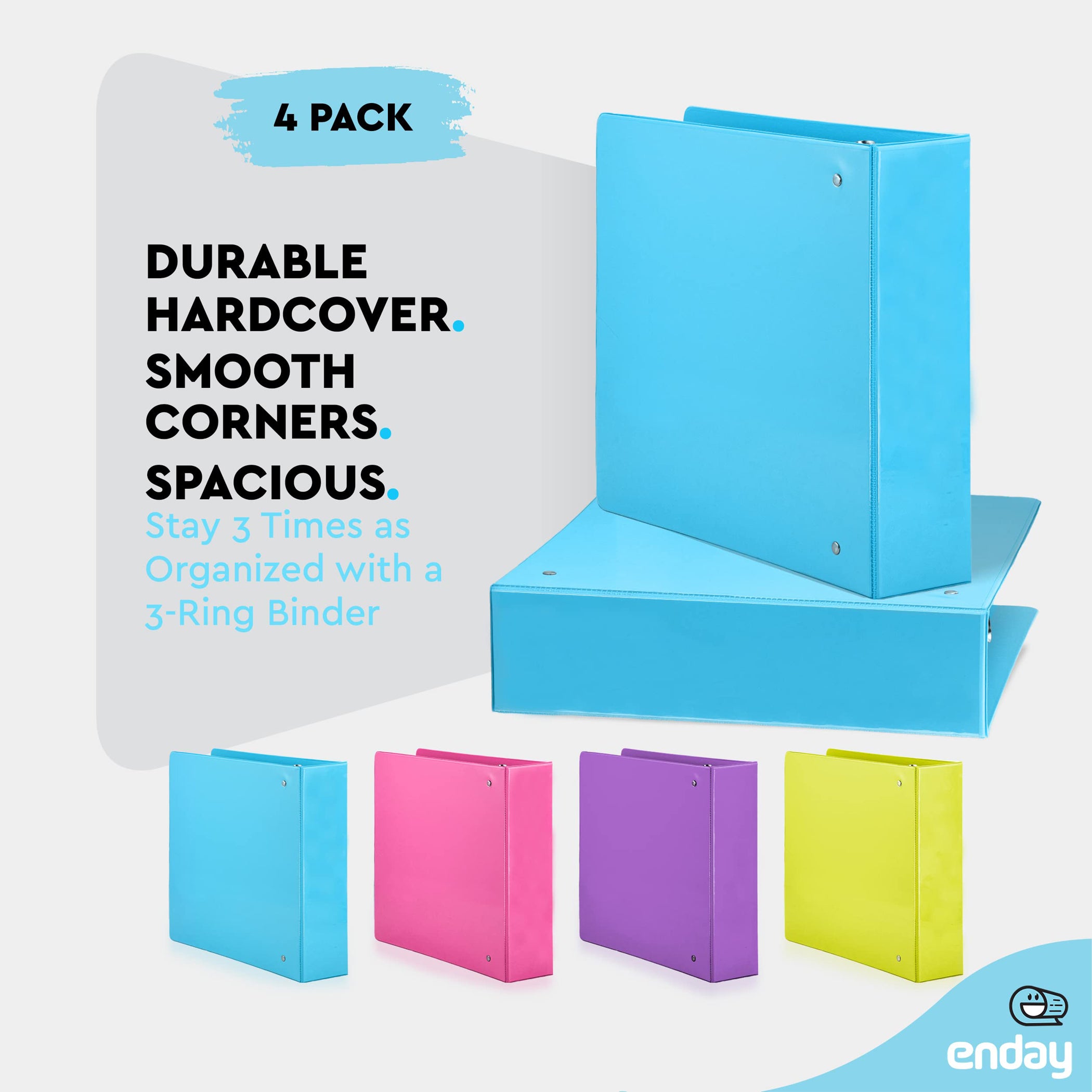 3-Ring View Binder, Slant D-Ring, Assorted Colors, 2 Inch, Pack of 4