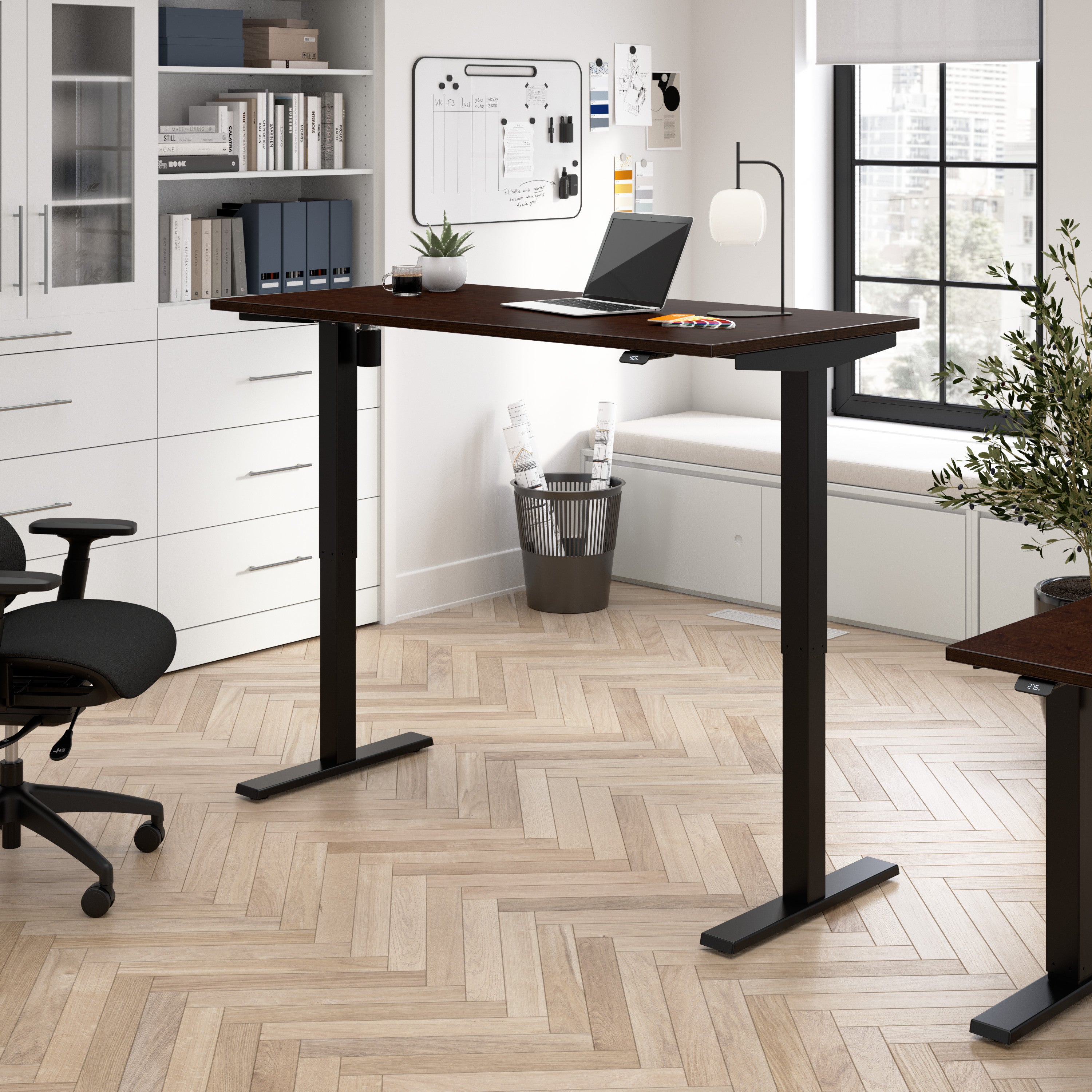 Bush Business Furniture Move 40 Series 60W x 30D Electric Height Adjustable Standing Desk in Mocha Cherry with Black Base - 59.45" Width x 29.37" Depth x 28.17" Height
