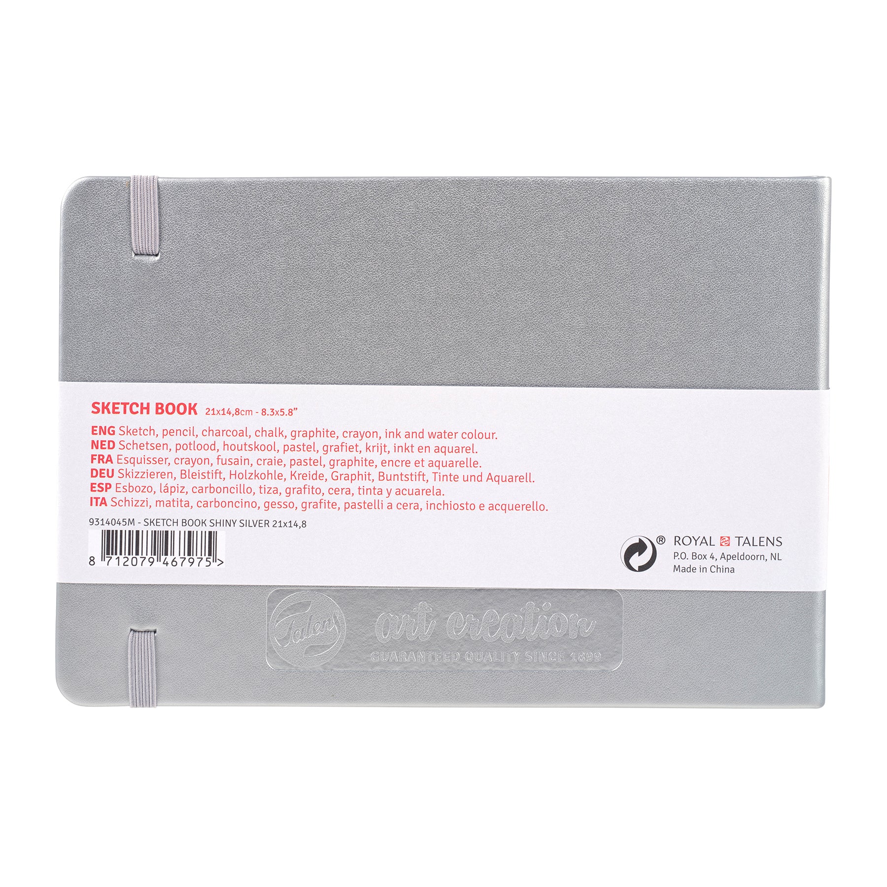 Sketchbook, 80 Sheets, 90lbs, Shiny Silver Cover, 8.3" x 5.8" (A5)