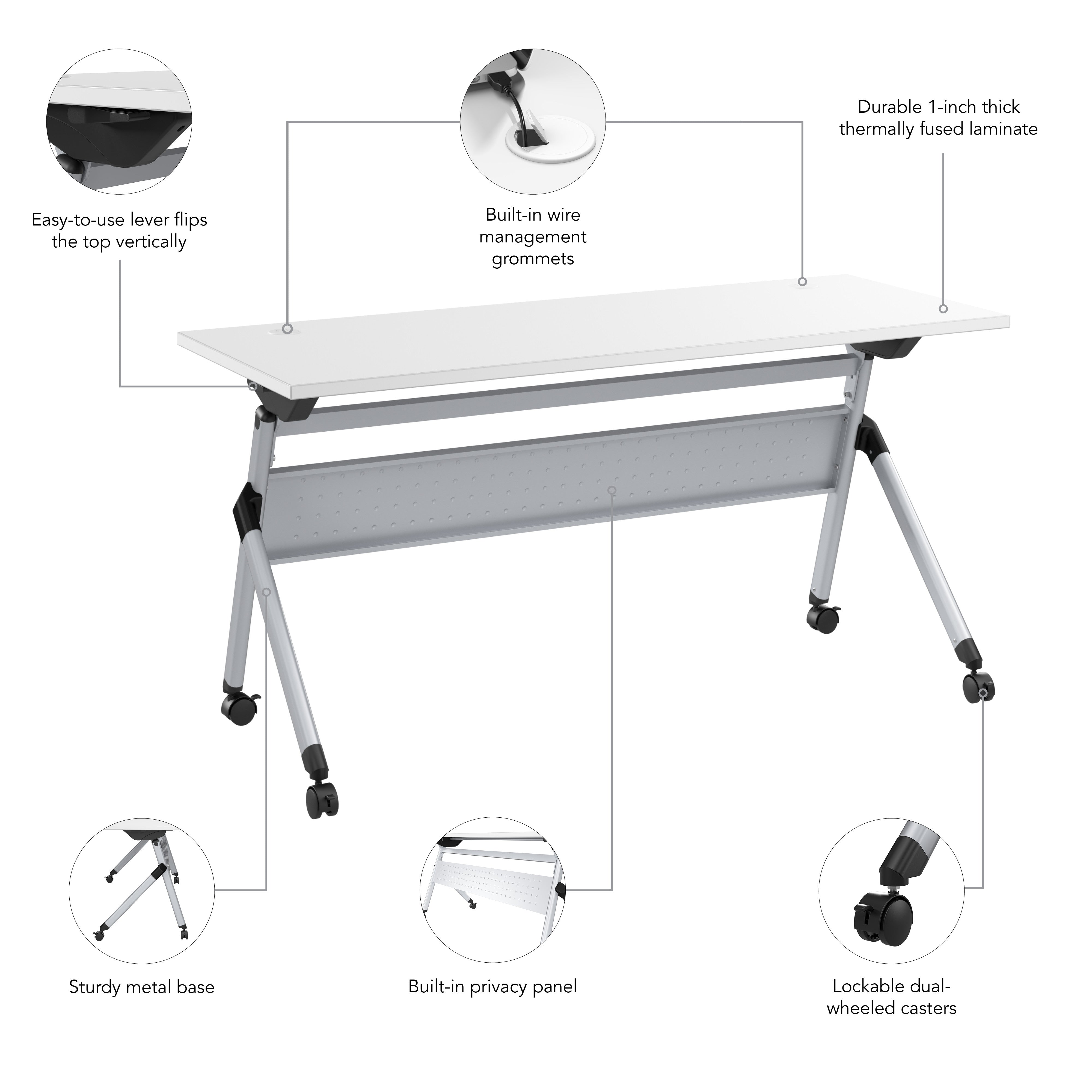 Bush Business Furniture Envision 60W Folding Training Table in White - 59.45" Width x 23.54" Depth x 29.62" Height