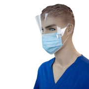 Procedure Face Mask w/ Ear Loop and Plastic Shield, Blue - 50 pcs per Box/4 Boxes per Case