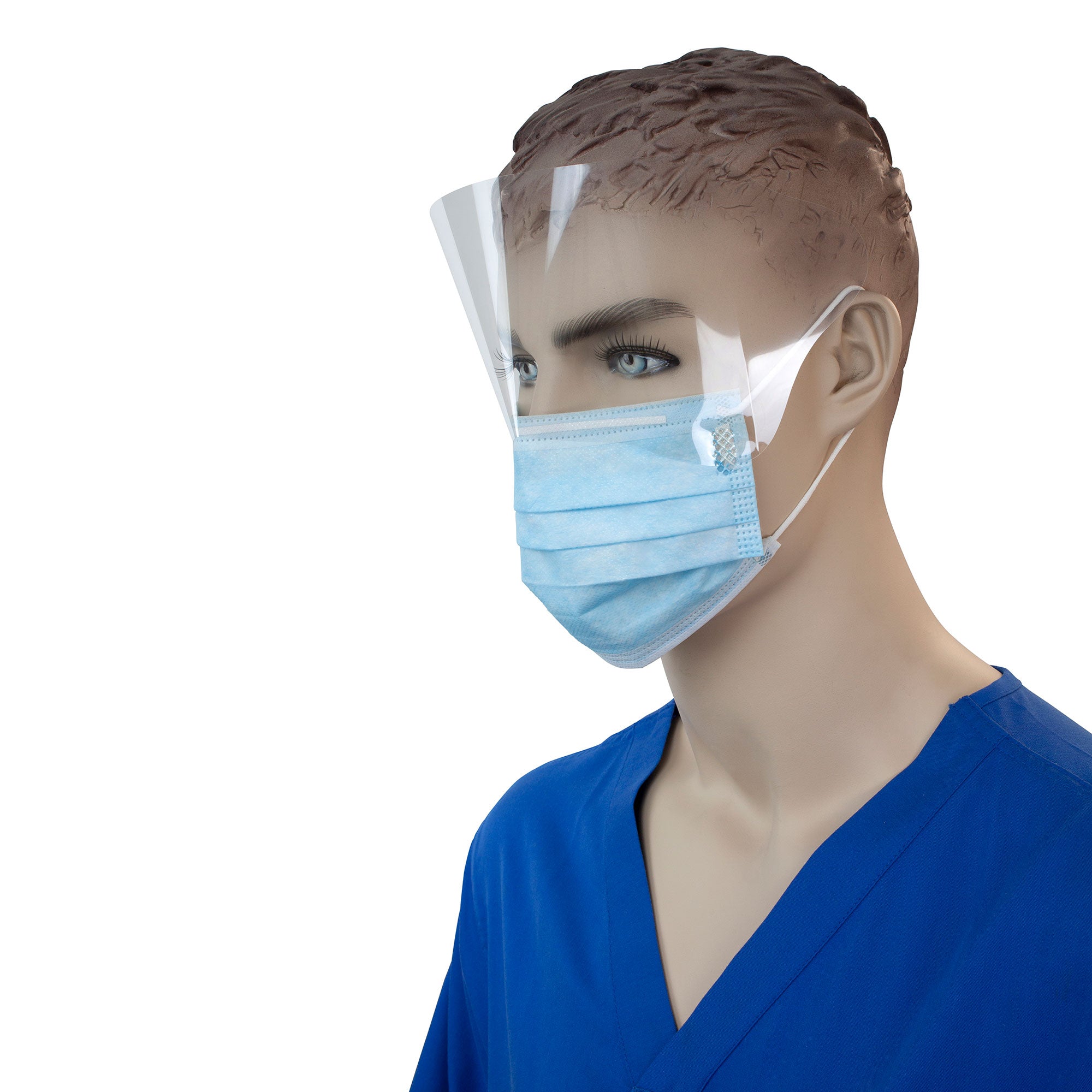 Procedure Face Mask w/ Ear Loop and Plastic Shield, Blue - 50 pcs per Box/4 Boxes per Case