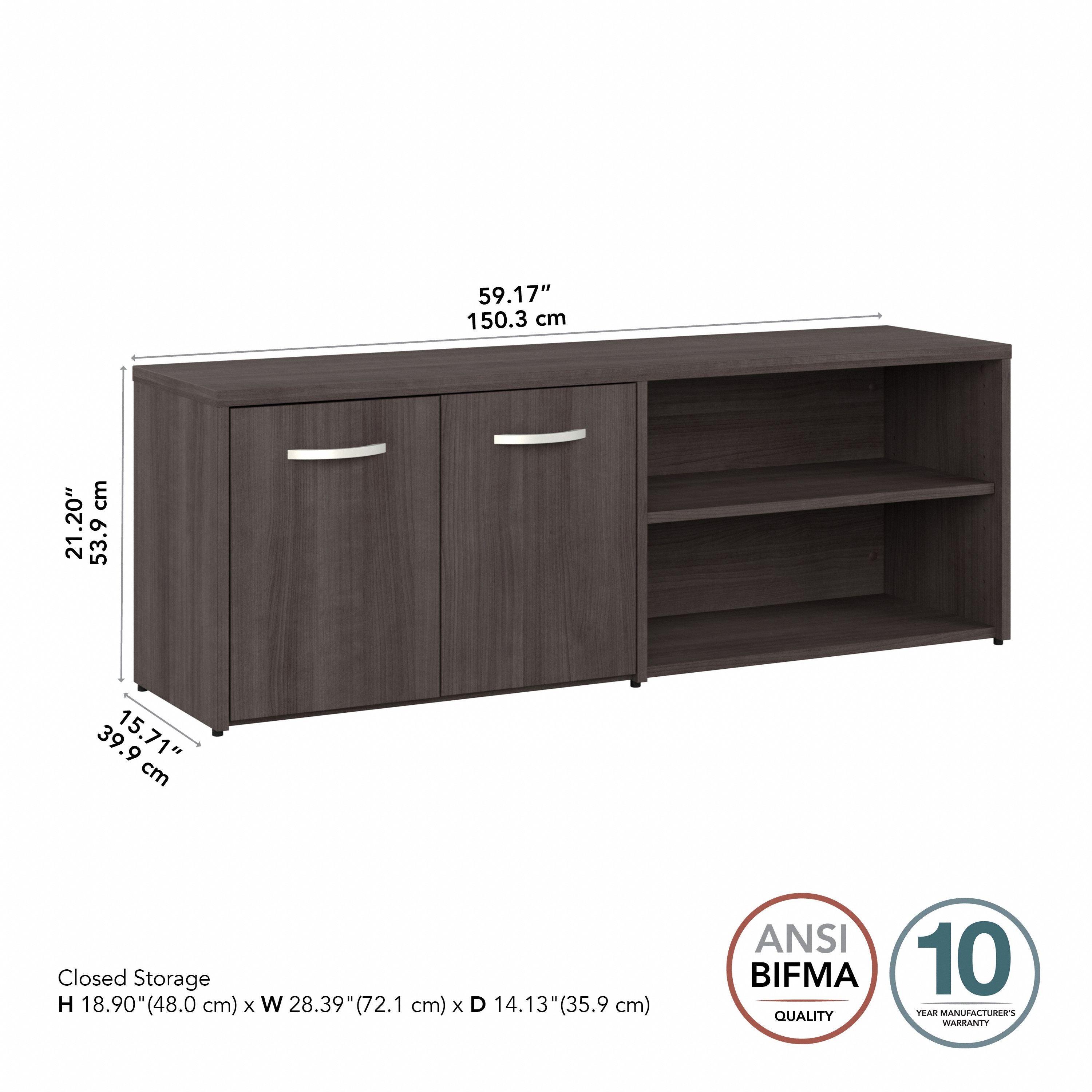 Bush Business Furniture Studio C Low Storage Cabinet with Doors and Shelves in Storm Gray - 59.17" Width x 15.71" Depth x 21.2" Height