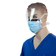 Surgical Face Mask w/ Ties & Plastic Shield, Blue - 50 pcs per Box/4 Boxes per Case