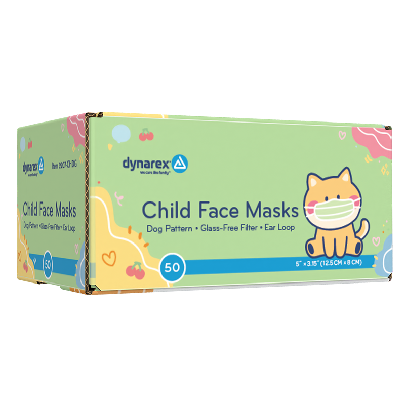 Child Face Mask, Dog Print / Yellow Background - 50 pcs per Box/12 boxes per Case