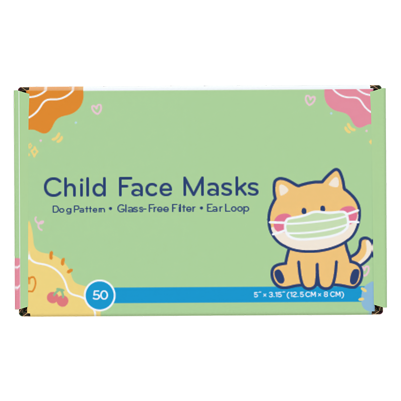 Child Face Mask, Dog Print / Yellow Background - 50 pcs per Box/12 boxes per Case