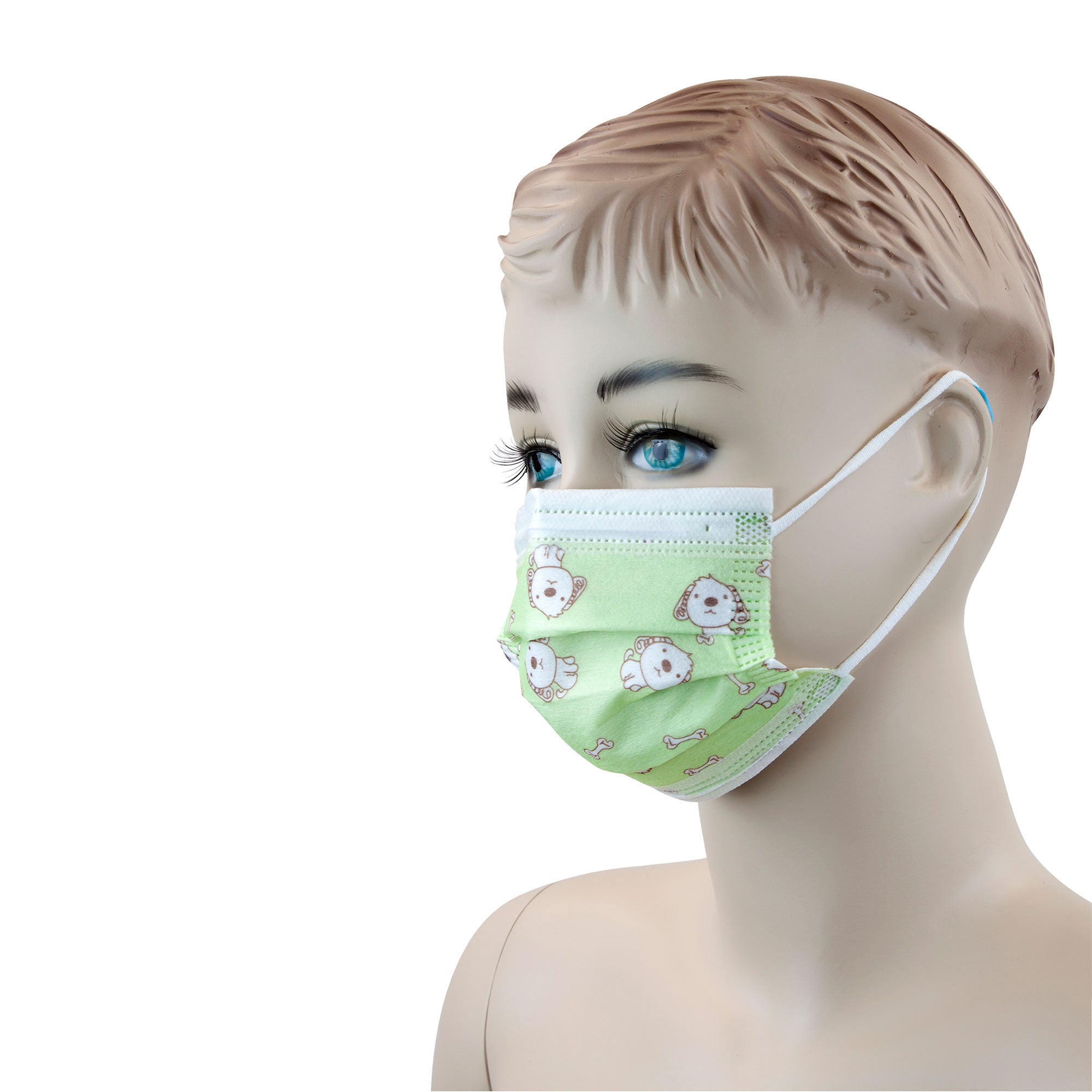 Child Face Mask, Dog Print / Yellow Background - 50 pcs per Box/12 boxes per Case