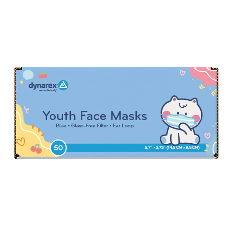 Youth Face Mask w/ Ear Loop, Blue - 50 pcs per Box/12 boxes per Case