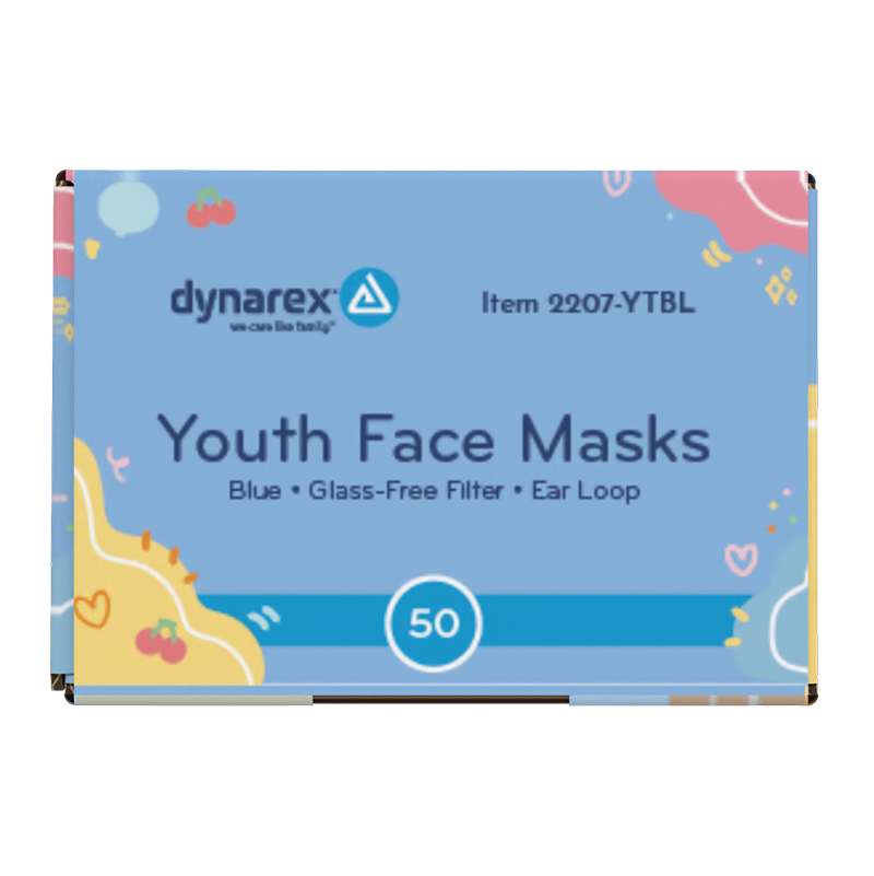 Youth Face Mask w/ Ear Loop, Blue - 50 pcs per Box/12 boxes per Case