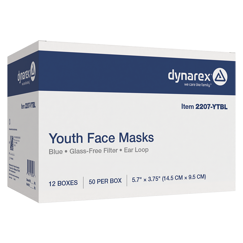 Youth Face Mask w/ Ear Loop, Blue - 50 pcs per Box/12 boxes per Case