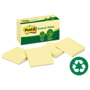 Post-it&reg; Greener Notes - 1200 - 3" Flag/Note Width x 3" Flag/Note Length - Square - 100 Sheets per Pad - Unruled - Canary Yellow - Paper - Self-adhesive, Repositionable - Recycled - 1 Pack