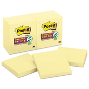 Post-it&reg; Super Sticky Notes - 1080 - 3" Flag/Note Width x 3" Flag/Note Length - Square - 90 Sheets per Pad - Unruled - Canary Yellow - Paper - Self-adhesive - 12 / Pack