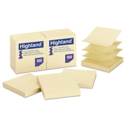 Highland Self-sticking Notepads - 1200 - 3" Flag/Note Width x 3" Flag/Note Length - Square - 100 Sheets per Pad - Unruled - Yellow - Paper - Self-adhesive, Repositionable, Removable, Pop-up - 1 Pack