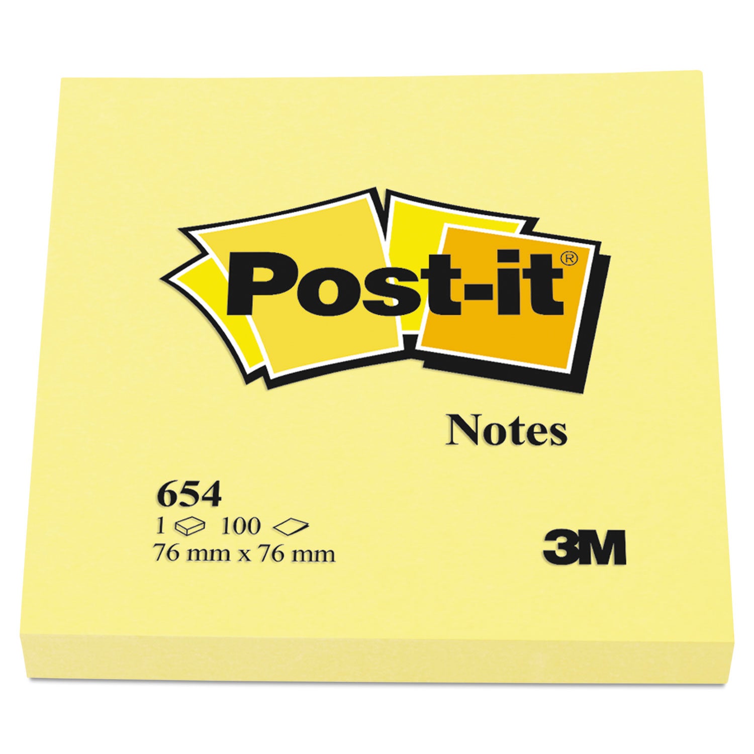 Post-it&reg; Notes Original Notepads - 3" Flag/Note Width x 3" Flag/Note Length - Square - 100 Sheets per Pad - Unruled - Canary Yellow - Paper - Self-adhesive, Repositionable - 1 Pack