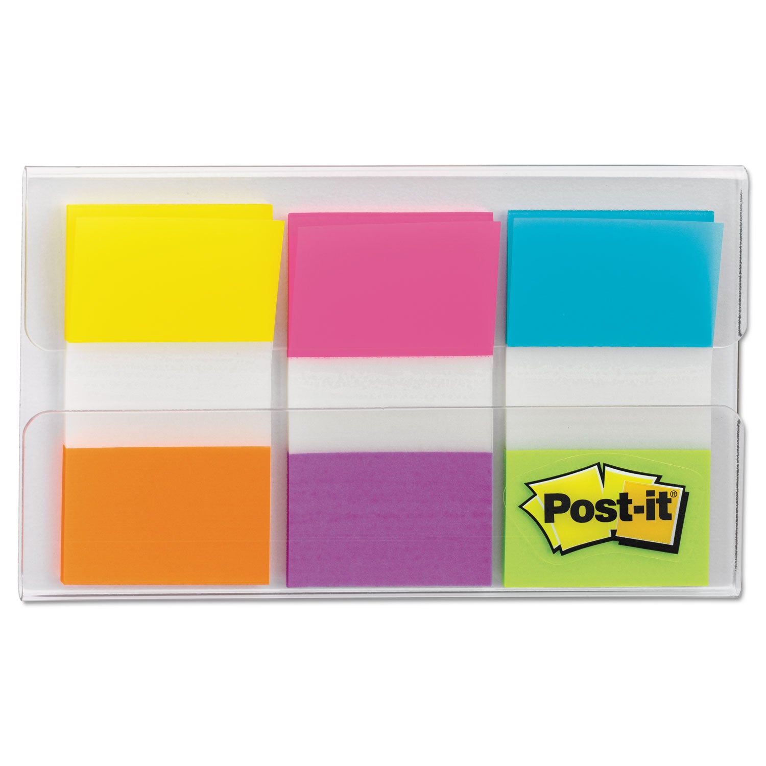 Post-it&reg; Flags - 60 - 1" Flag/Note Width x 1 3/4" Flag/Note Length - Rectangle - Unruled - Orange, Blue, Green, Pink, Yellow, Purple, Assorted - Reusable, Repositionable, Self-adhesive, Removable - Dispenser Included - 60 / Pack