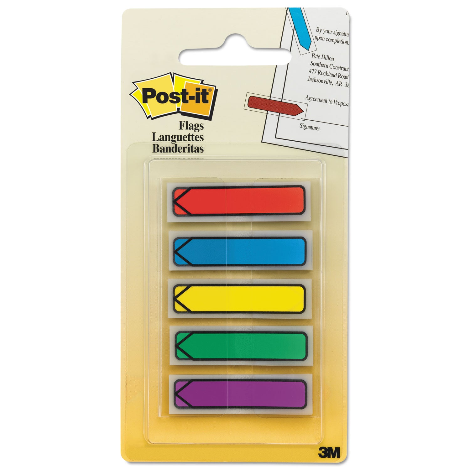 Post-it Arrow Flags, Bright Colors, 1/2" x 1 3/4", 20 Each of Blue, Green, Purple, Red, Yellow, 100 Flags per Pack, Removable, Self-Adhesive, Dispenser Included