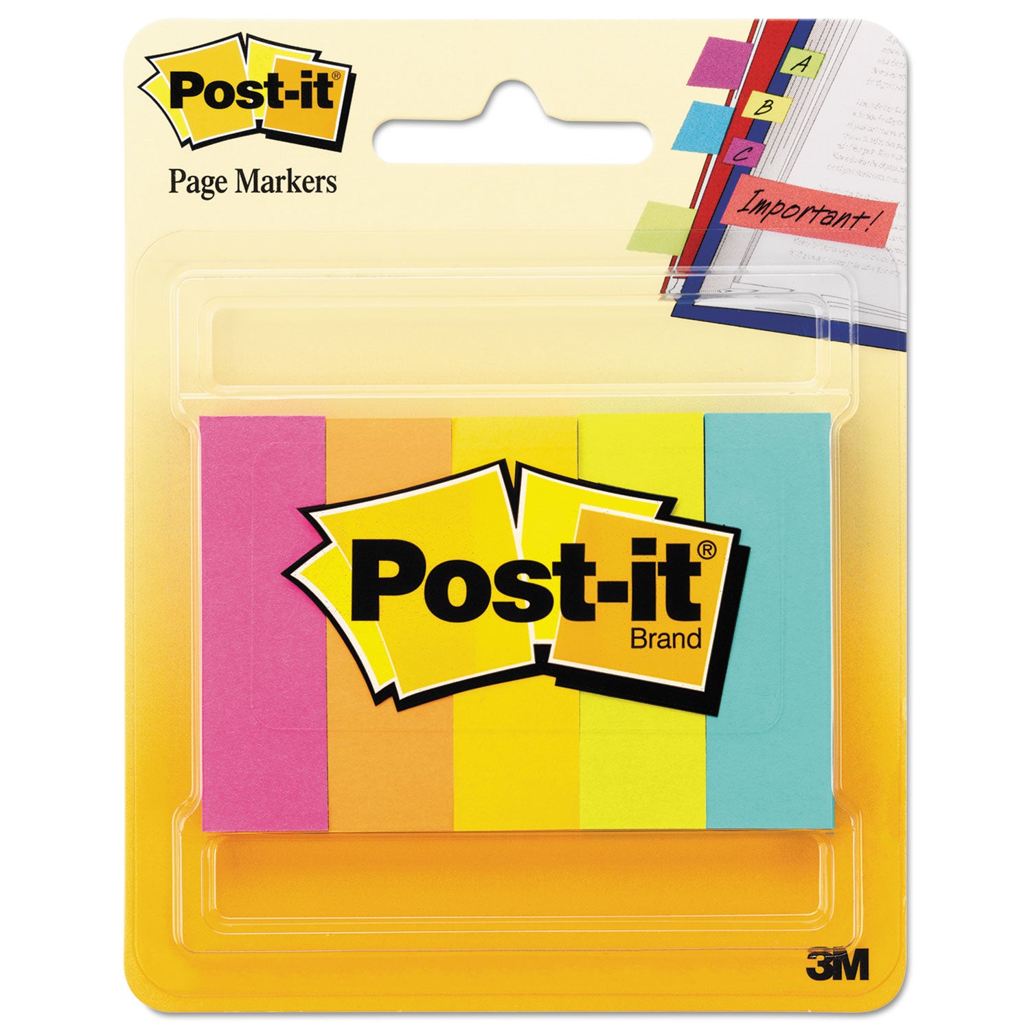 Post-it&reg; Page Markers - 1/2" Flag/Note Width x 2" Flag/Note Length - Rectangle - 100 Sheets per Pad - Unruled - Bright Assorted - Paper - Removable, Self-adhesive - 1 Pack