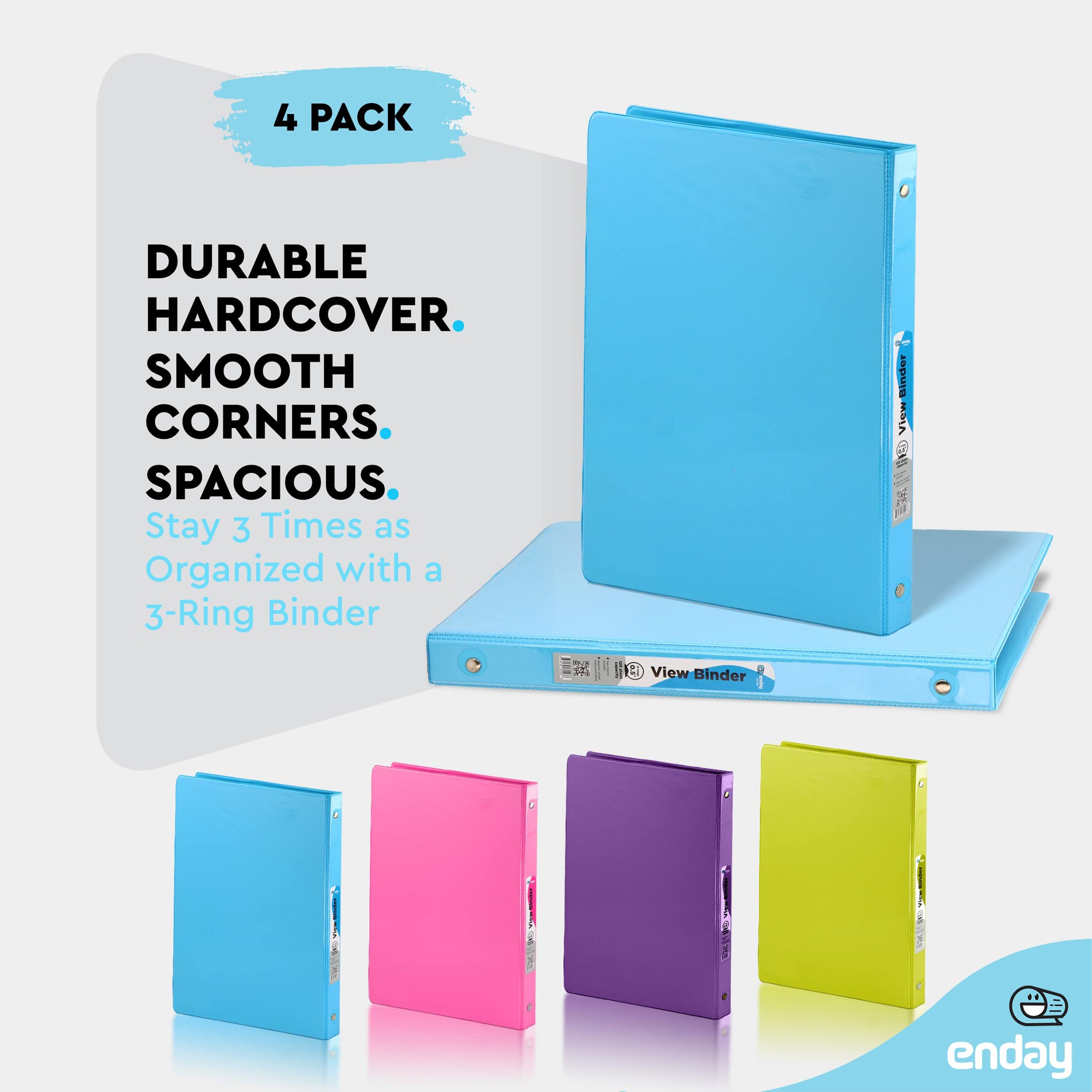 3-Ring View Binder, O-Ring, Assorted Colors, 1/2 Inch, Pack of 4