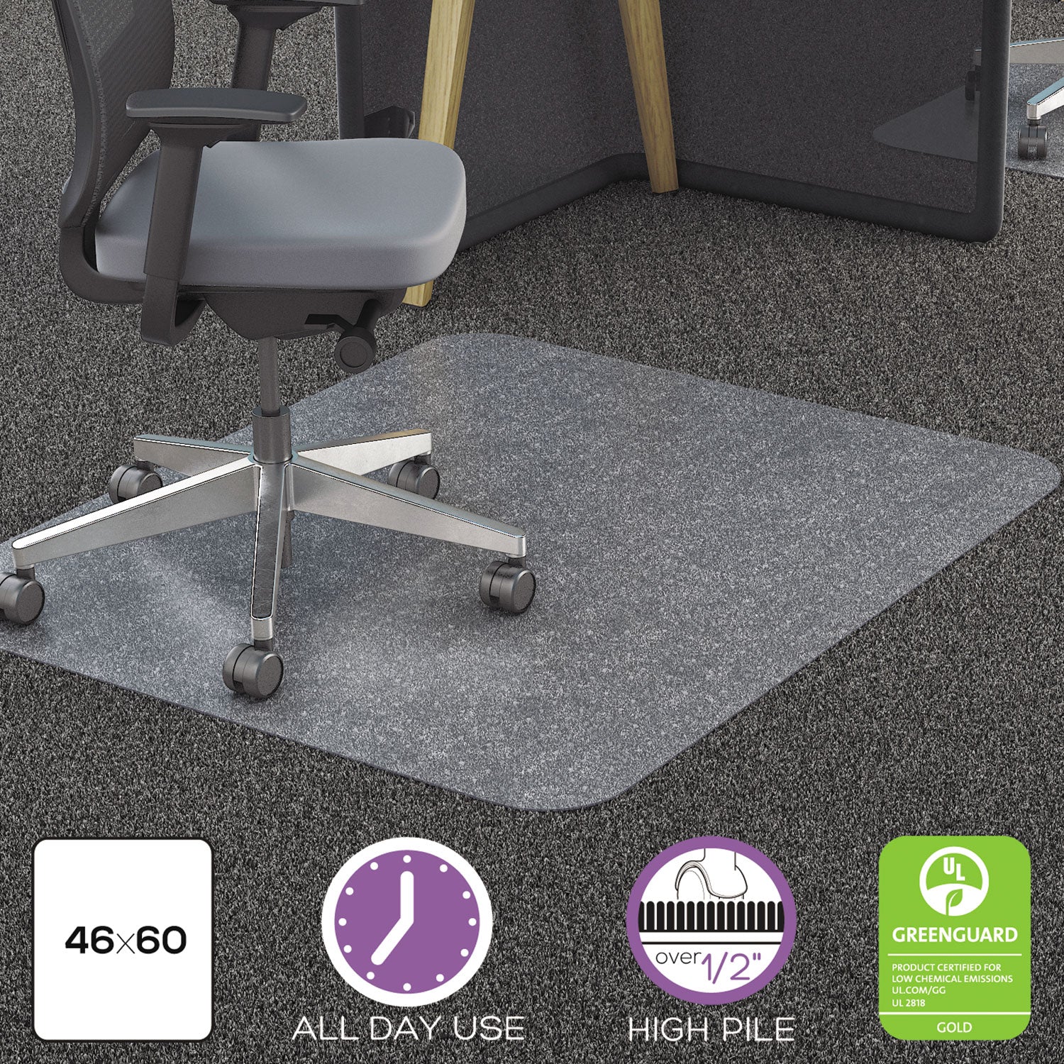 Deflecto EconoMat Chair Mat - Carpeted Floor - 60" Length x 46" Width x 0.063" Thickness - Rectangular - Polycarbonate - Clear - 1 Each