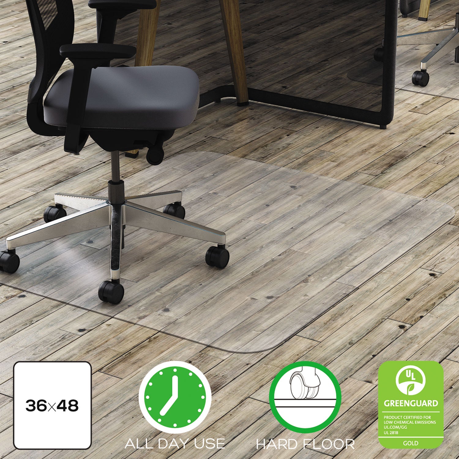 Deflecto Polycarbonate Chair Mat for Hard Floors - Hard Floor - 48" Length x 36" Width - Rectangular - Polycarbonate - Clear - 1 Each