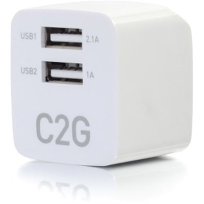 Cables to Go - C2G 22322 2-Port Foldable Wall Charger for Apple, Android, Samsung, iPhone - 5V 2.1A, White