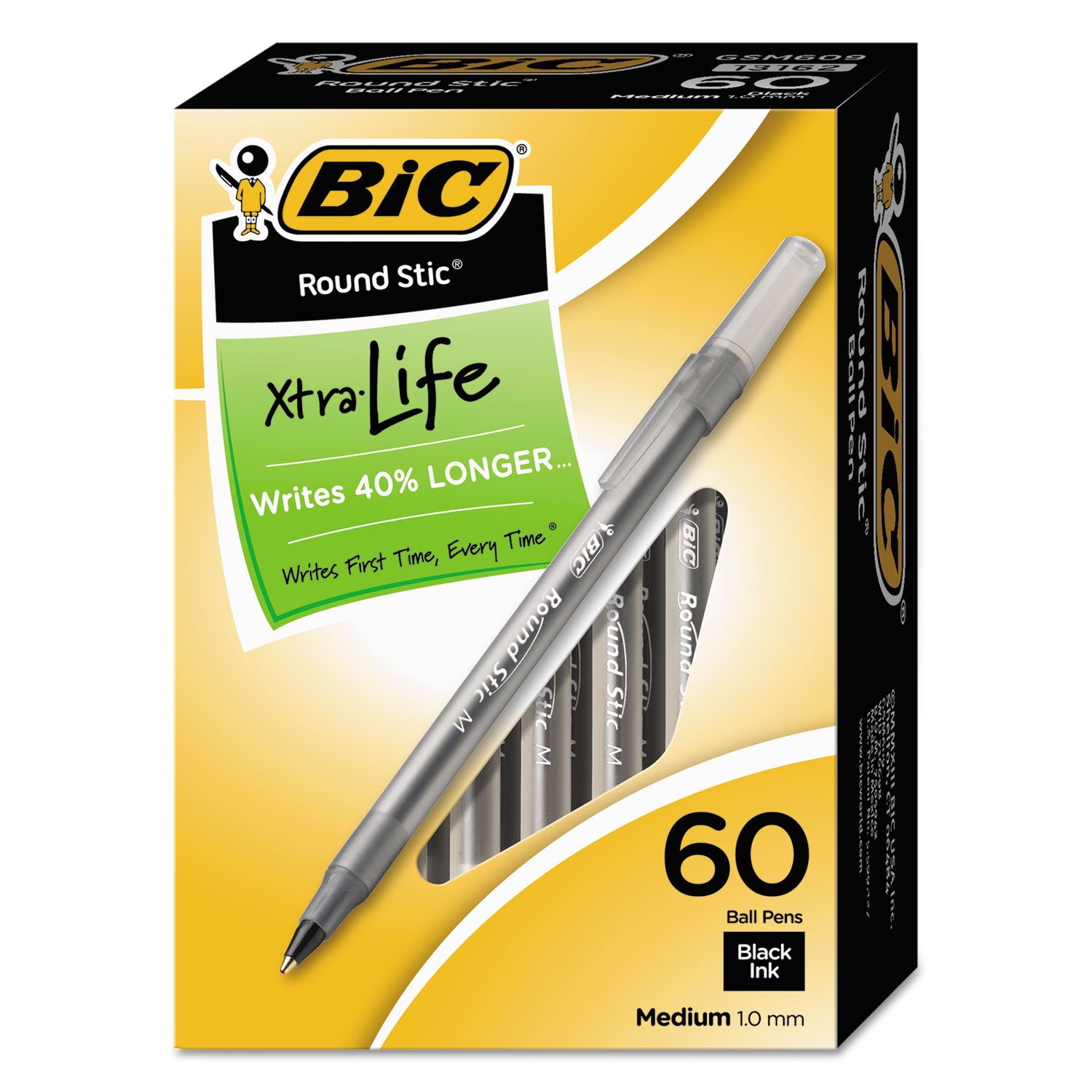 Round Stic® Xtra Life Ball Pen, Black, Pack of 60