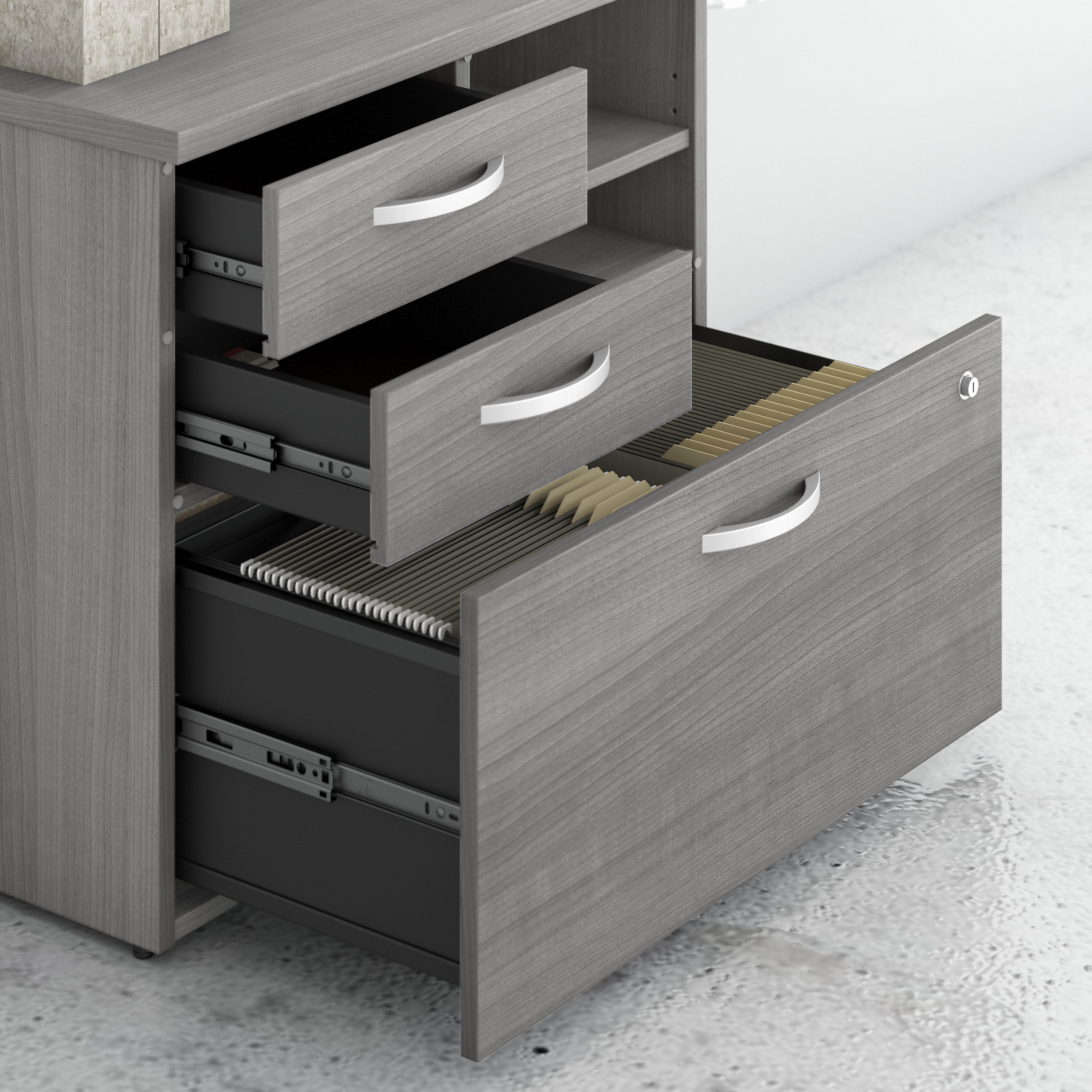 Bush Business Furniture Studio C Office Storage Cabinet with Drawers and Shelves in Platinum Gray - 29.72" Width x 16.93" Depth x 25.98" Height