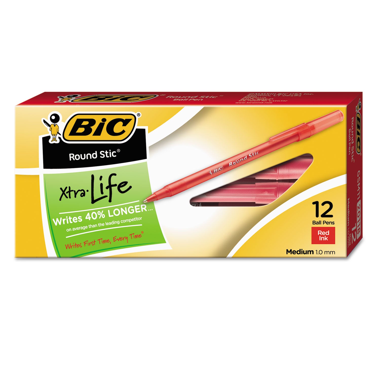 Round Stic® Pen, Medium Point, Red, Pack of 12