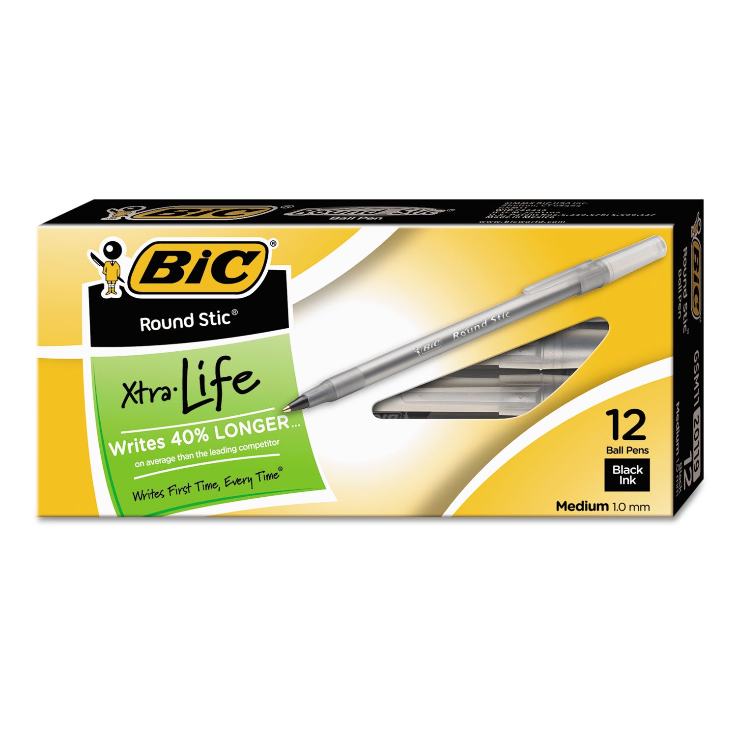 Round Stic® Pen, Medium Point, Black, Pack of 12