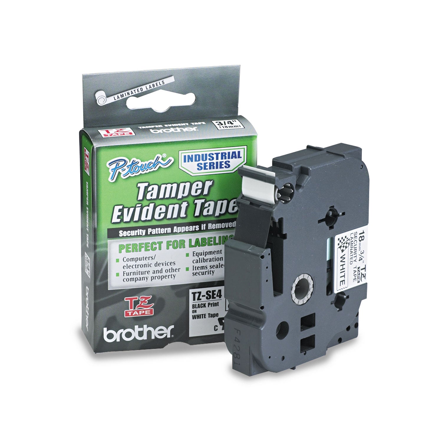 Tz Security Tape Cartridge For P-Touch Labelers, 0.7" X 26.2 Ft, Black On White