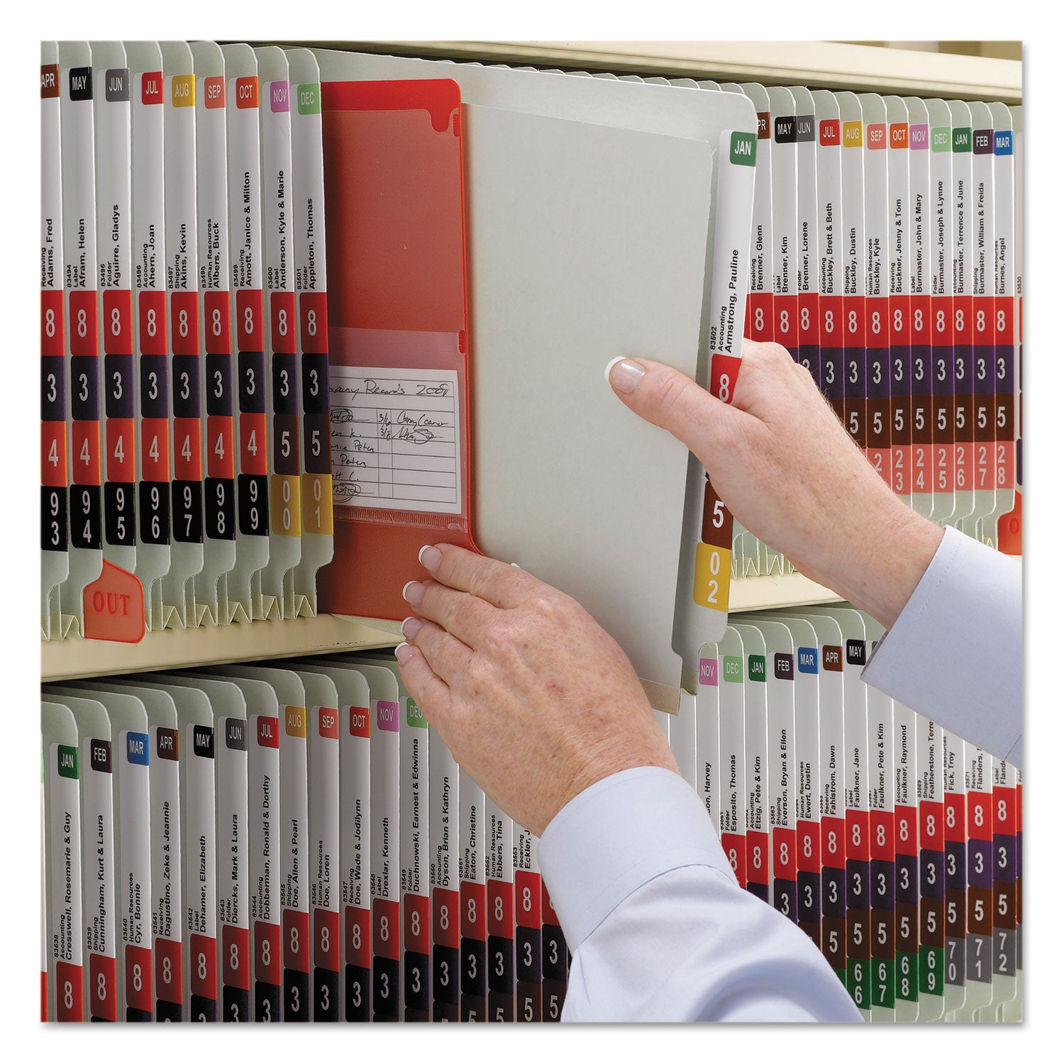 Smead End Tab Pressboard Classification Folder, Letter Size, 2" Expansion, 2 Fasteners, 1 Divider, Straight Tab, Heavy Duty, Tear Resistant, 100% Recycled, Gray/Green, 10/Box