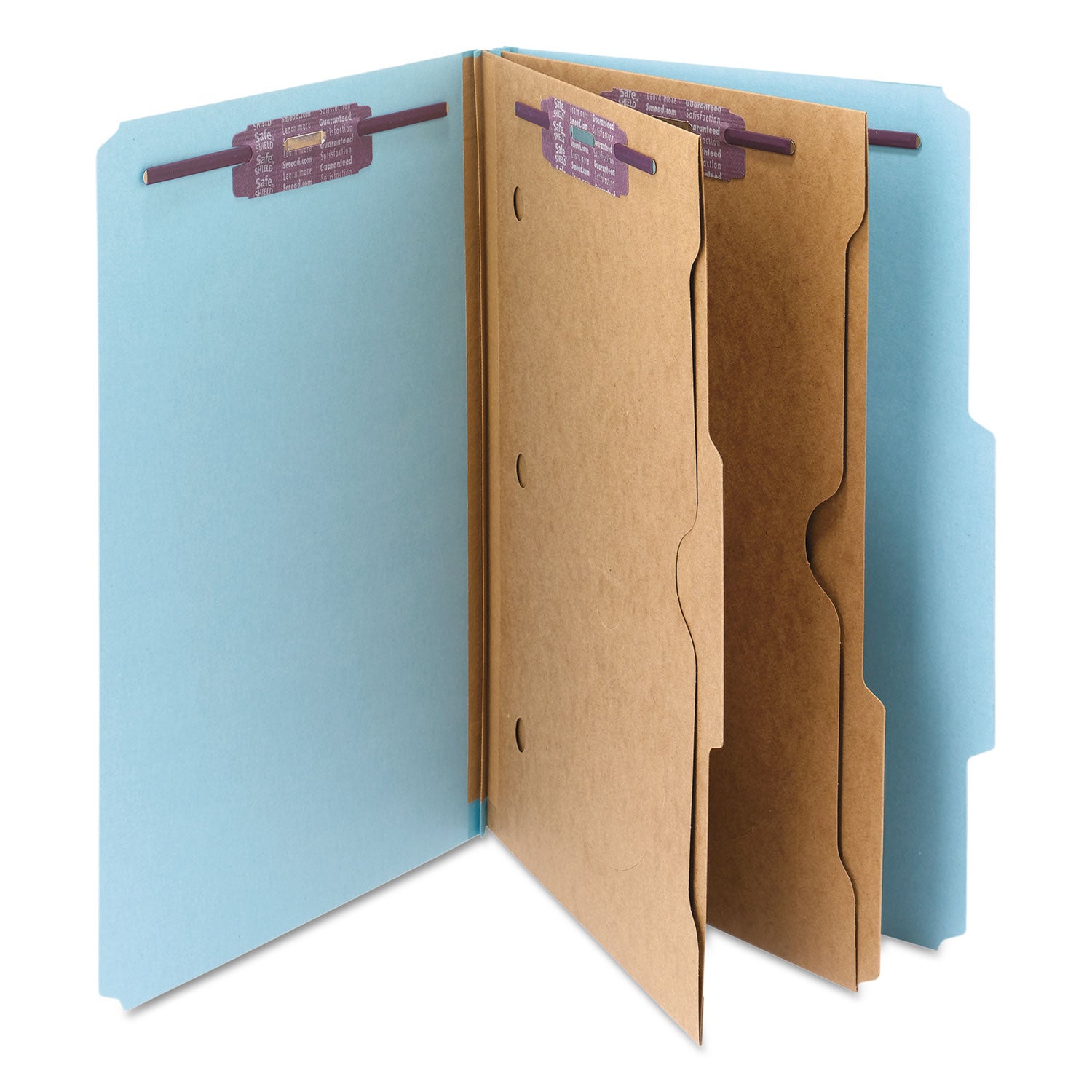 Smead SafeSHIELD 2/5 Tab Cut Legal Classification Folder, 8.5" x 14", 2" Expansion, 2 Fasteners, 2 Pockets, 2 Dividers, 25 pt. Blue, 100% Recycled, 10/Box