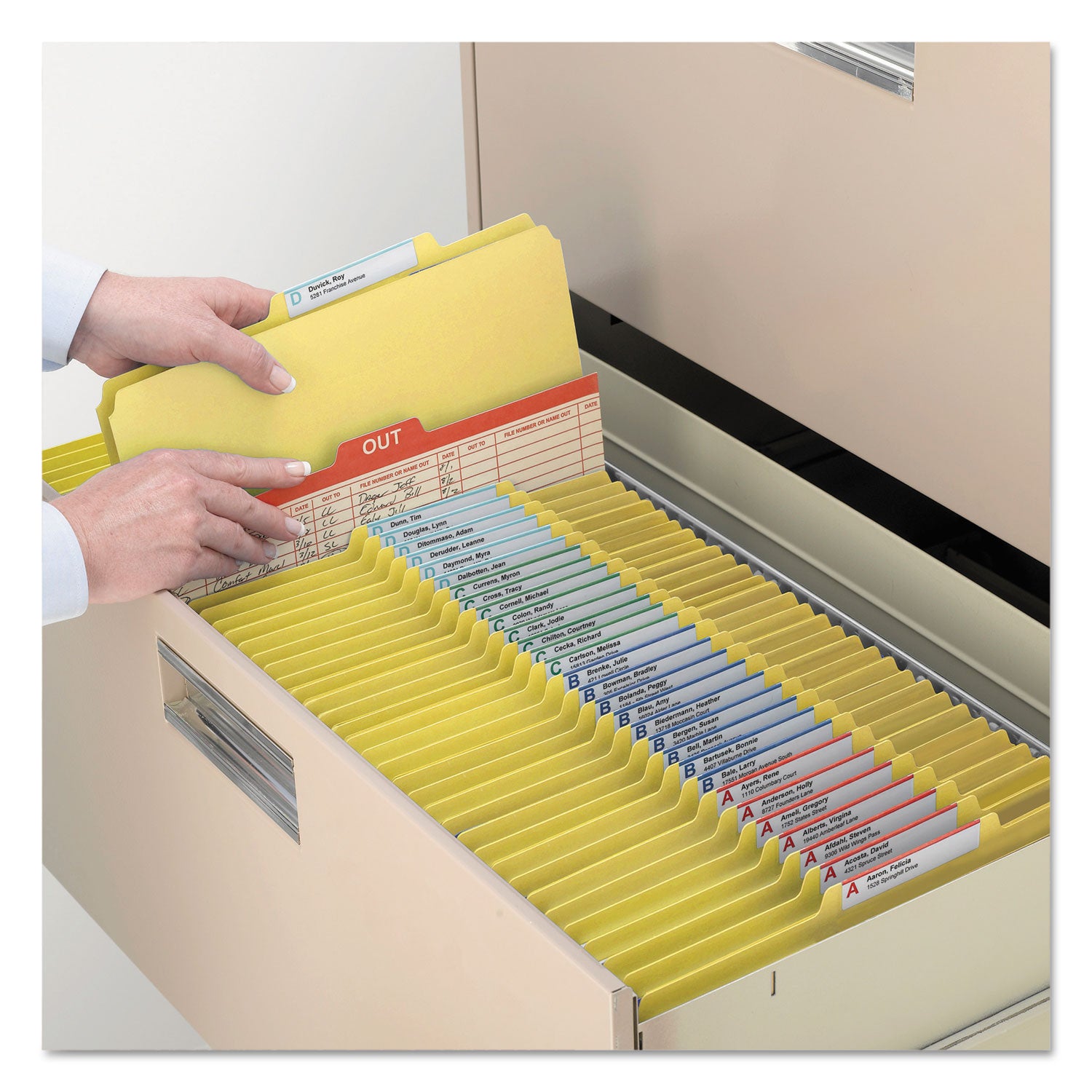 Smead SafeSHIELD 2/5 Tab Cut Legal Recycled Classification Folder, 8.5" x 14", 2" Expansion, 2 Fasteners, 1 Divider, 25 pt. Pressboard, Yellow, 100% Recycled, 10/Box