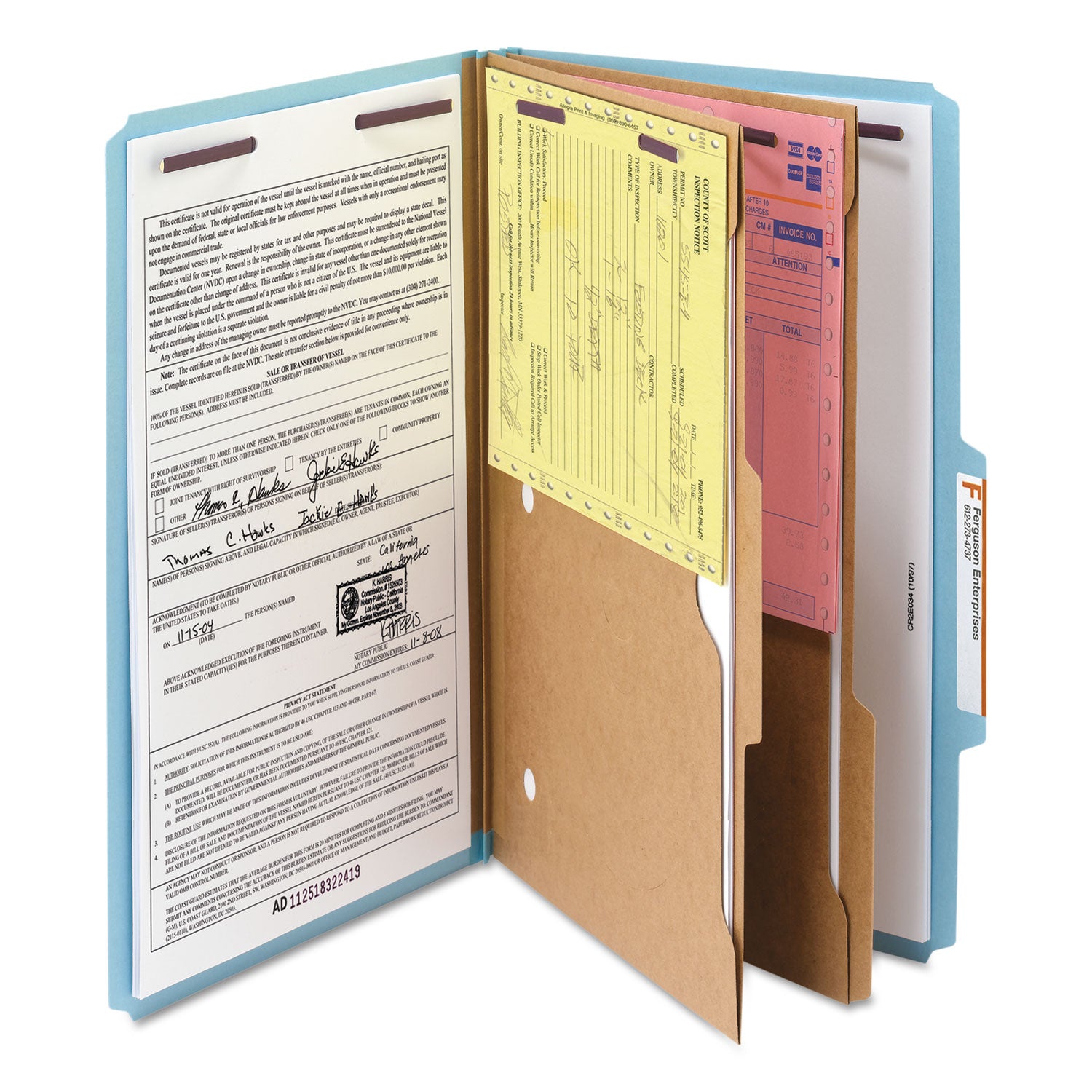Smead SafeSHIELD 2/5 Tab Cut Legal Classification Folder, 8.5" x 14", 2" Expansion, 2 Fasteners, 2 Pockets, 2 Dividers, 25 pt. Blue, 100% Recycled, 10/Box