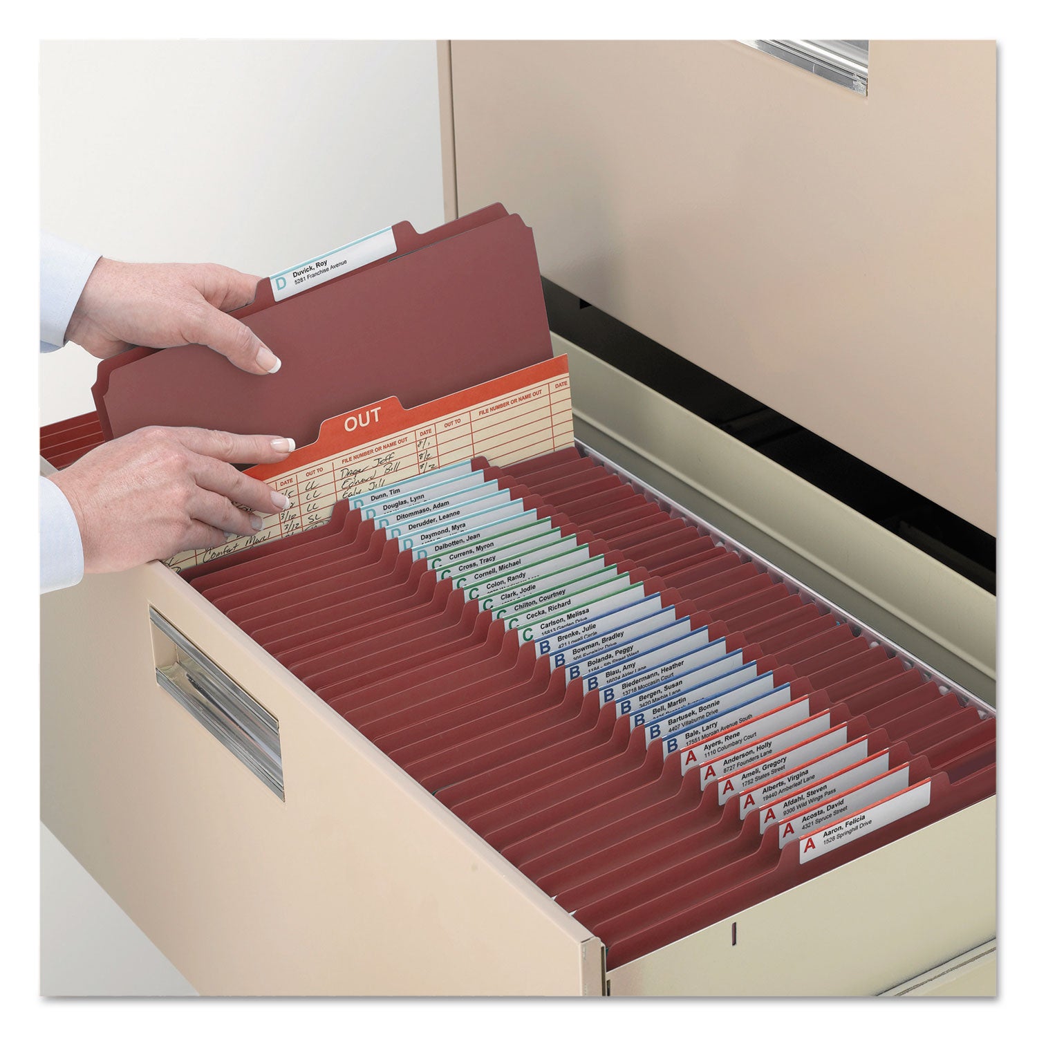 Smead SafeSHIELD 2/5 Tab Cut Legal Recycled Classification Folder, 8 1/2" x 14", 2" Expansion, 1 Divider, Red, Heavy Duty, Tear Resistant, 100% Recycled, 10/Box