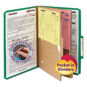 Smead SafeSHIELD Legal Classification Folder, 2/5 Tab Cut, 2" Expansion, 2 Fasteners, 2 Pockets, 2 Dividers, 25 pt. Green Pressboard, 100% Recycled, 10/Box