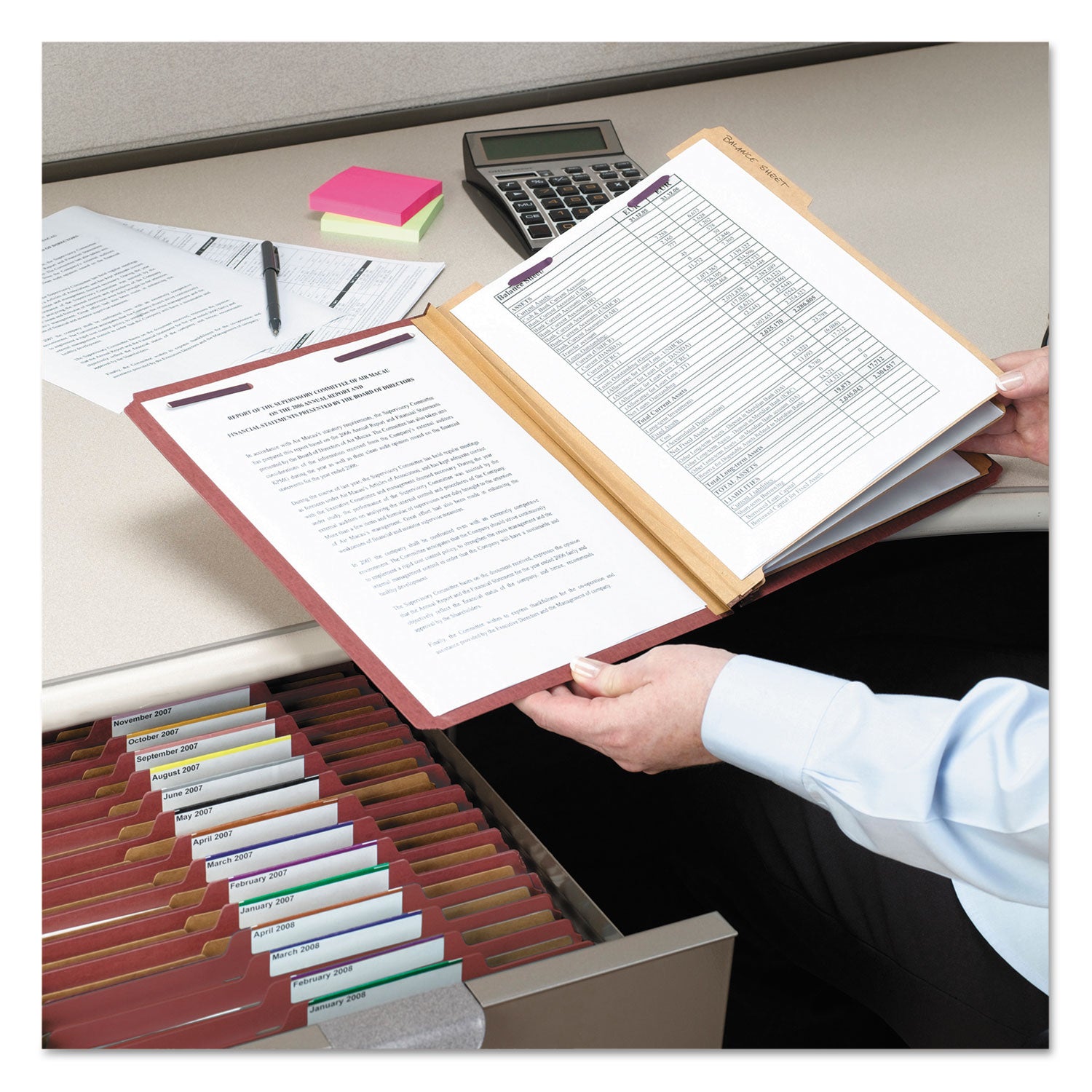 Smead SafeSHIELD Legal Size 2/5 Tab Cut Red Pressboard Classification Folders, 3 Dividers, 3" Expansion, 2 Fasteners, 100% Recycled, 10/Box