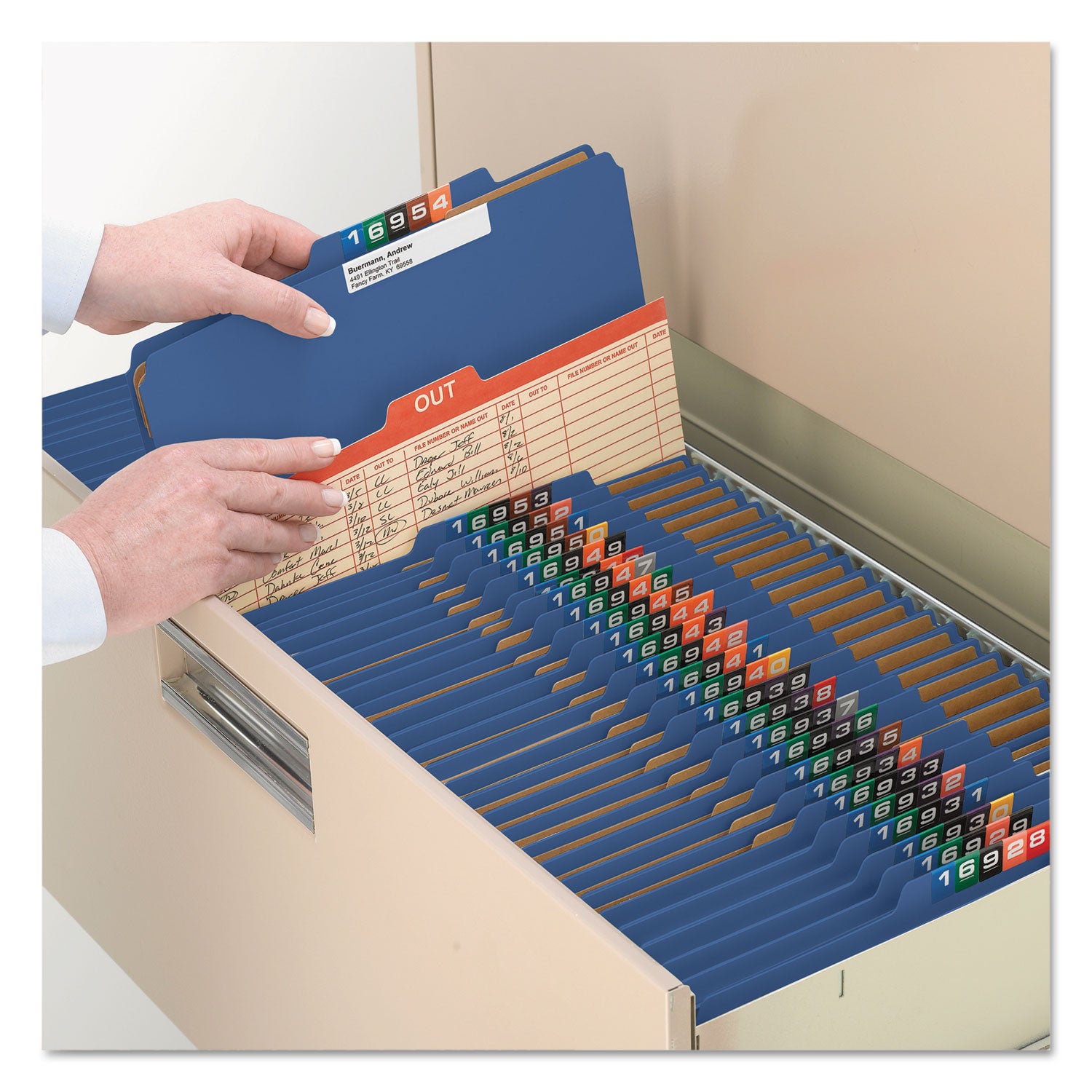 Smead SafeSHIELD 2/5 Tab Cut Legal Classification Folders, 3 Dividers, 2 Fasteners, 3" Expansion, 25 pt. Pressboard, Dark Blue, 100% Recycled, 10/Box