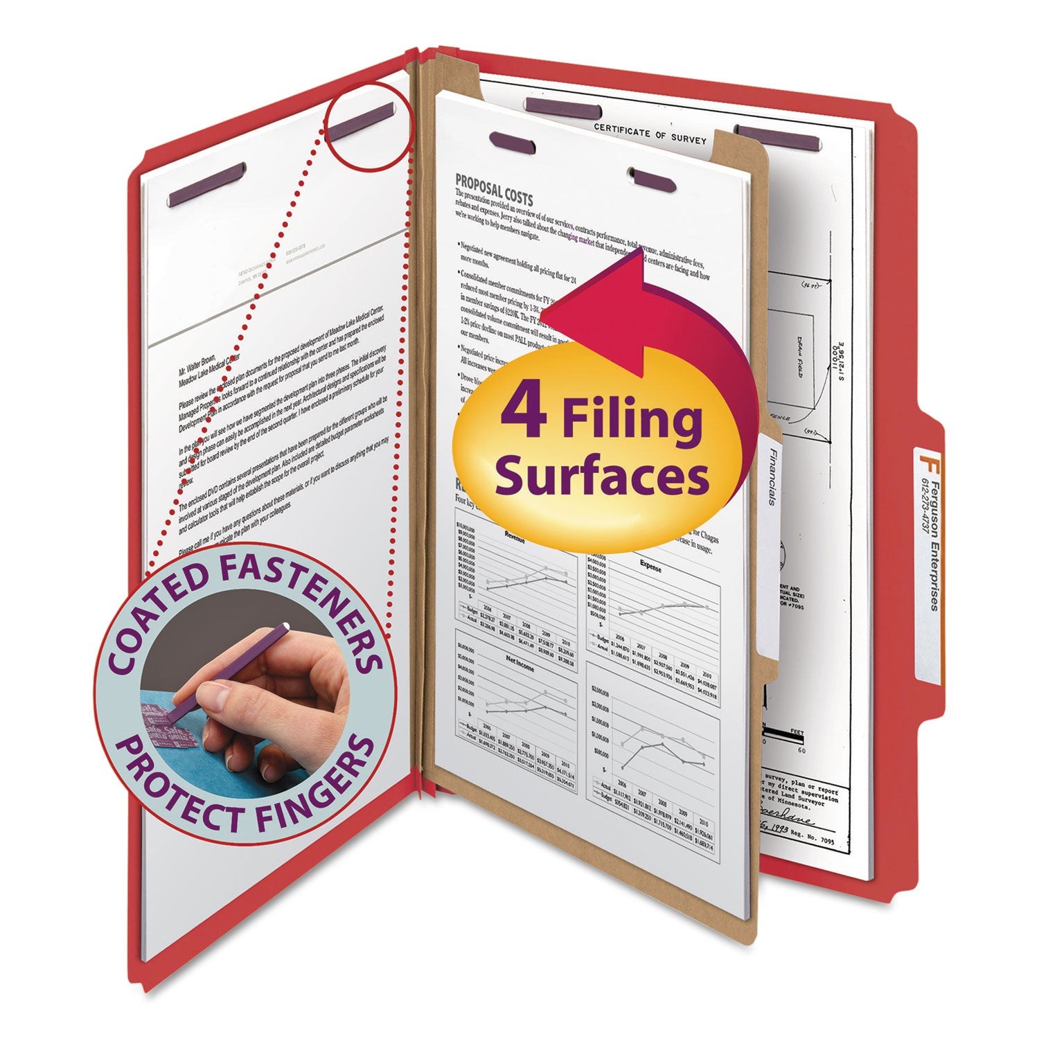 Smead SafeSHIELD 2/5 Tab Cut Legal Recycled Classification Folder, Bright Red, 2" Expansion, 1 Divider, 2 Fasteners, Heavy Duty, Tear Resistant, 100% Recycled, 10/Box