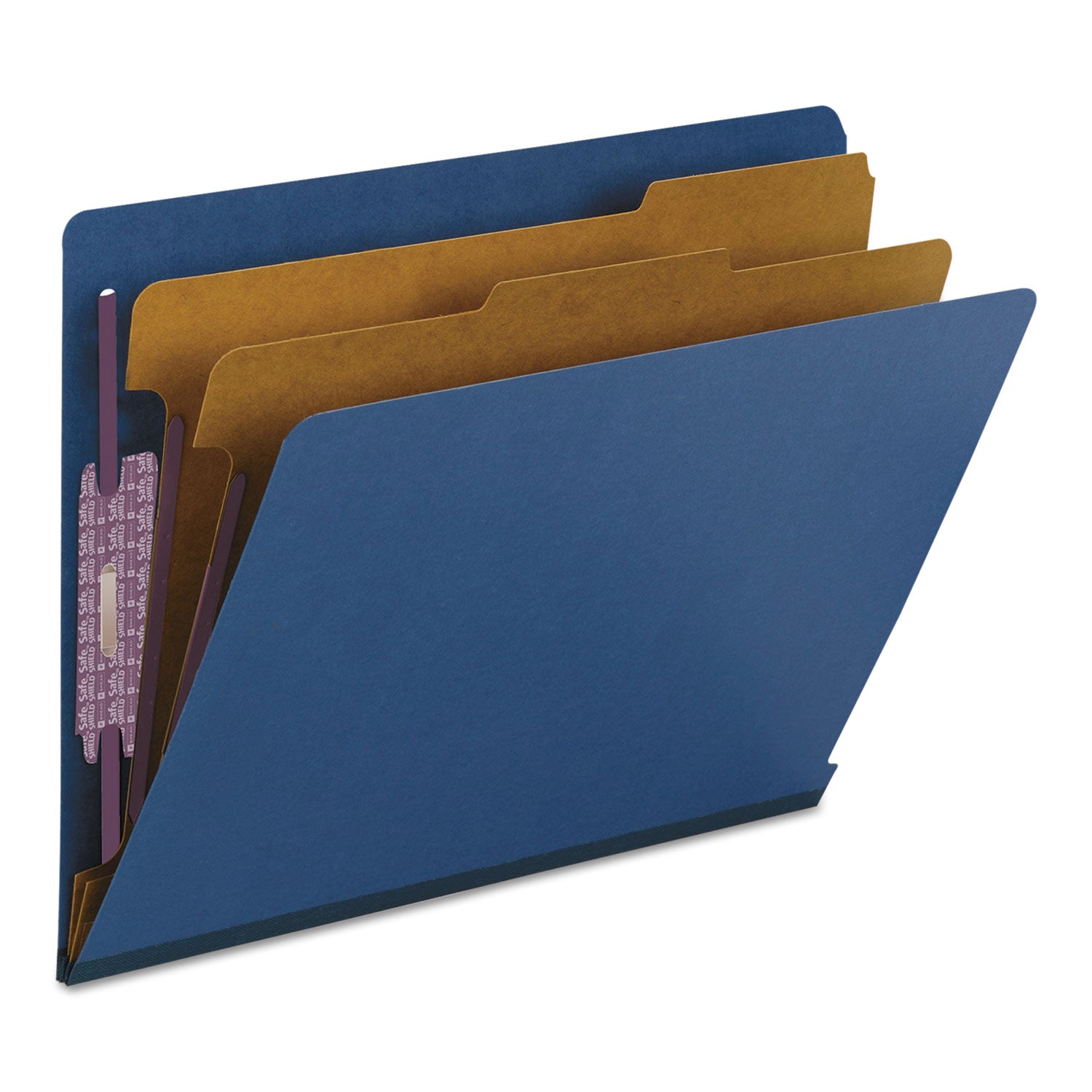 Smead Straight Tab Cut Letter Recycled Classification Folder - 8 1/2" x 11" - 2" Expansion - 2 x 2S Fastener(s) - 2" for Folder - End Tab Location - 2 Divider(s) - 25 pt. - Pressboard - Dark Blue - 100% Recycled - 10 / Box