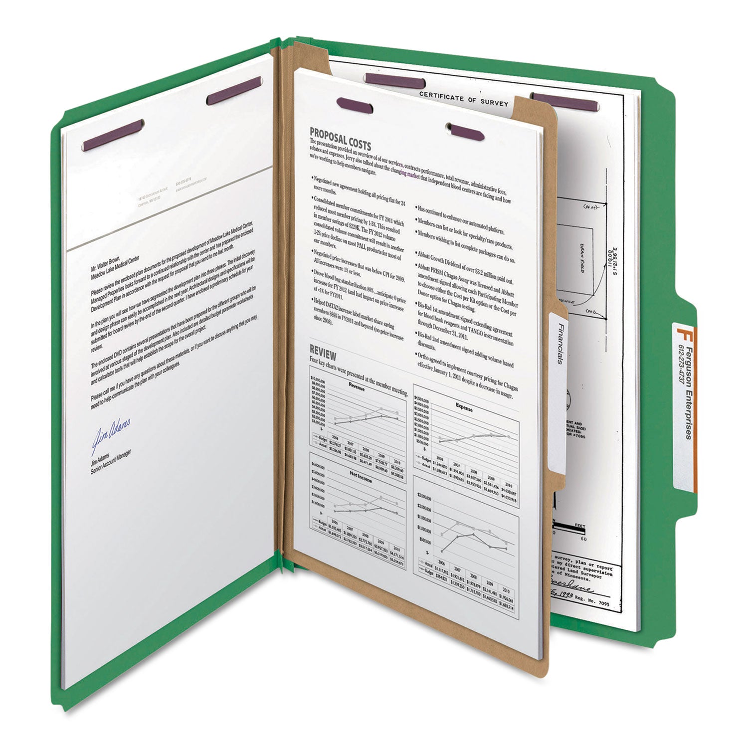 Smead SafeSHIELD 2/5 Tab Cut Letter Size Recycled Classification Folders, 2" Expansion, 1 Divider, 2 Fasteners, Green, Heavy Duty Pressboard, 10/Box