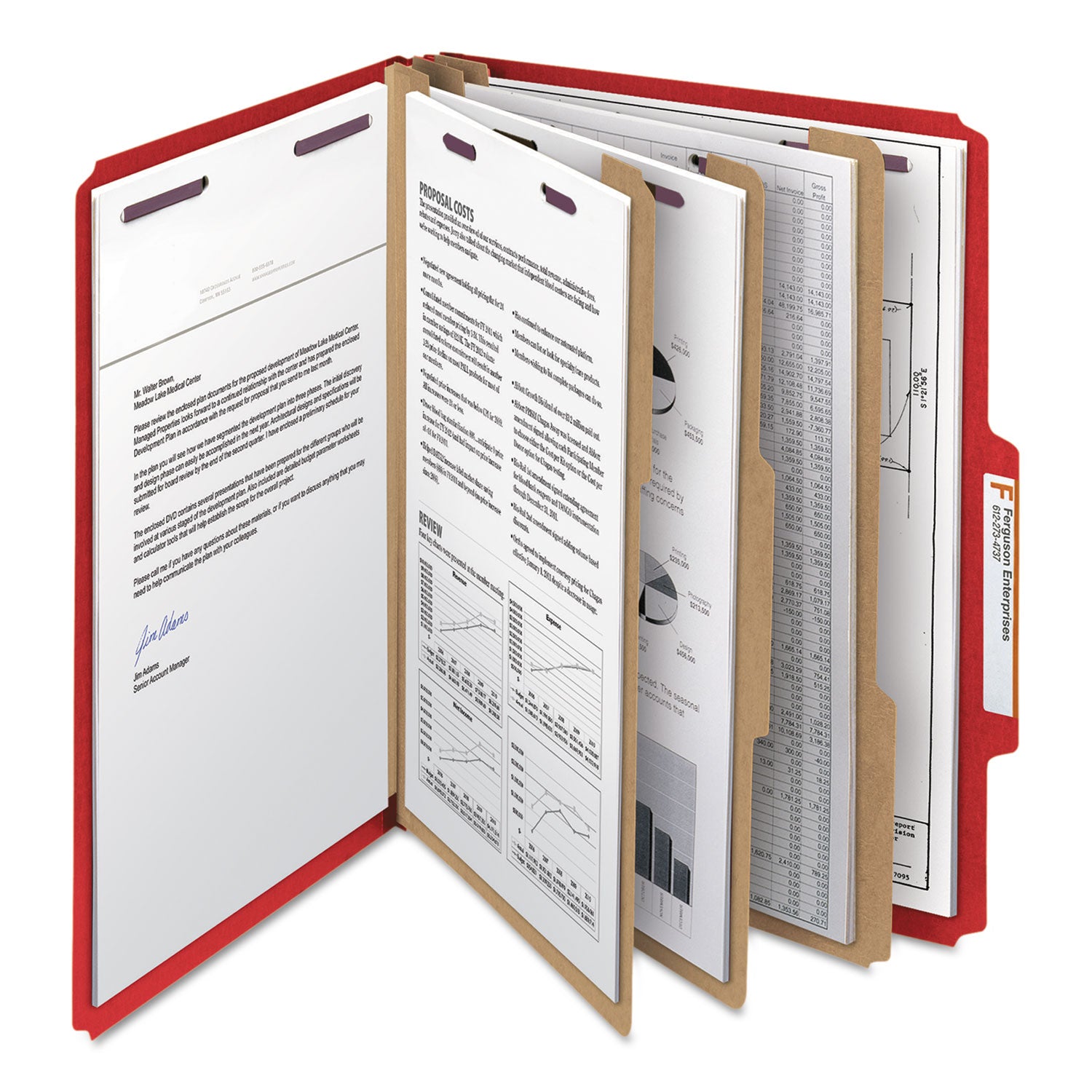 Smead SafeSHIELD 2/5 Tab Cut Letter Size Recycled Classification Folders, 3 Dividers, 2 Fasteners, 3" Expansion, Bright Red, Heavy Duty Pressboard, 100% Recycled, 10/Box