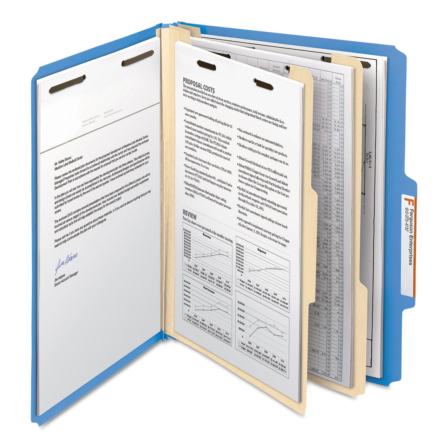 Smead Colored 2/5 Tab Cut Letter Recycled Classification Folder, 8.5" x 11", 2" Expansion, 2 Fasteners, 2 Dividers, Blue, Reinforced Tab, 10% Recycled, 10/Box
