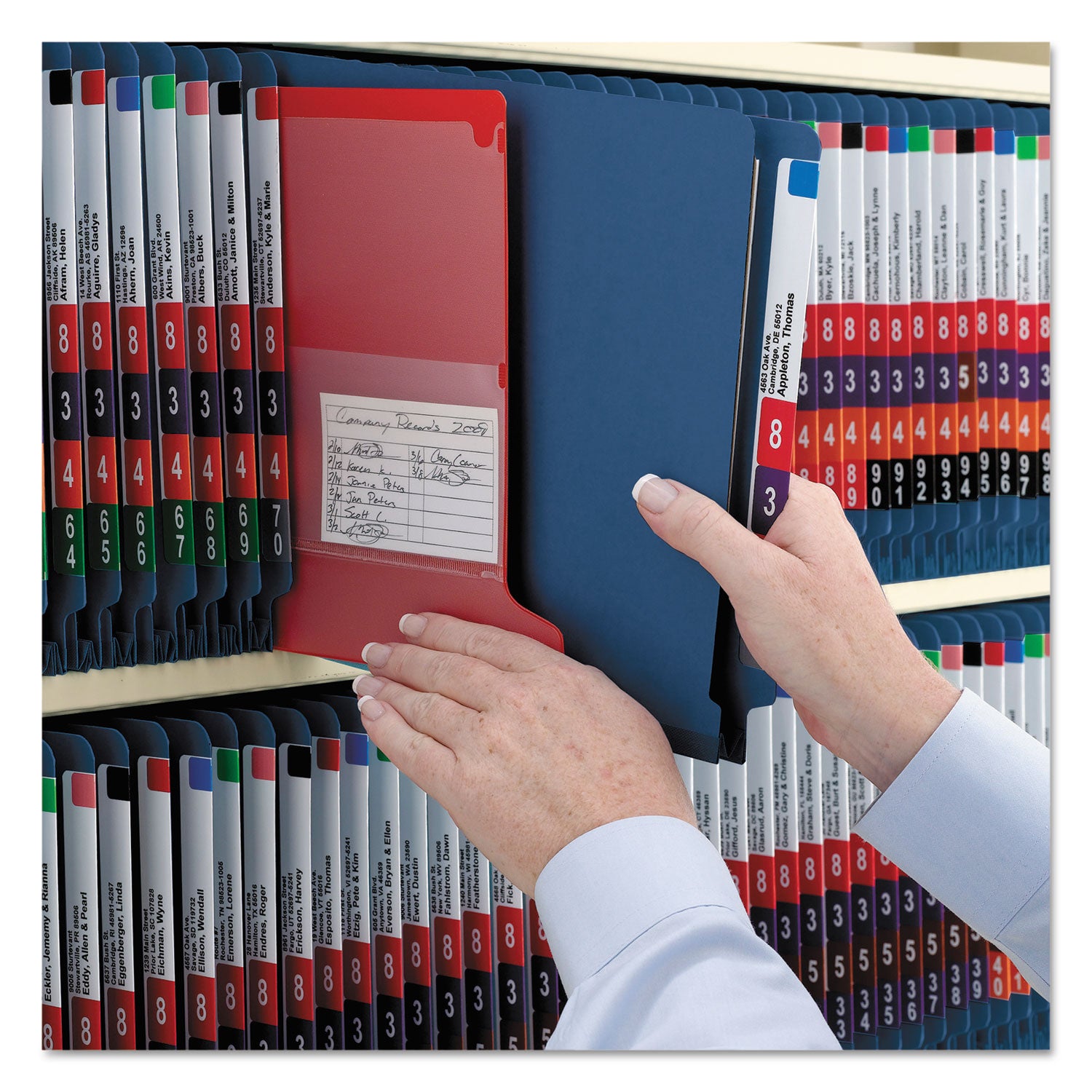 Smead Straight Tab Cut Legal Recycled Classification Folder - 8 1/2" x 14" - 2" Expansion - 2 x 2S Fastener(s) - 2" for Folder - End Tab Location - 2 Divider(s) - 25 pt. - Pressboard - Dark Blue - 100% Recycled - 10 / Box